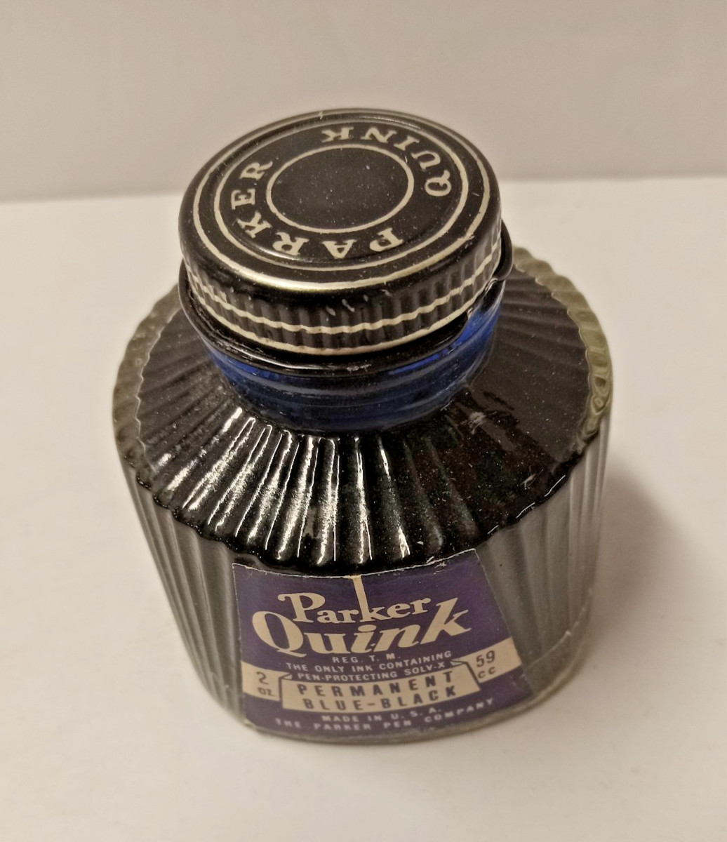 Vtg NOS Parker Quink Bottled Ink - 2fl Oz / 59cc - Permanent Blue-Black - Full