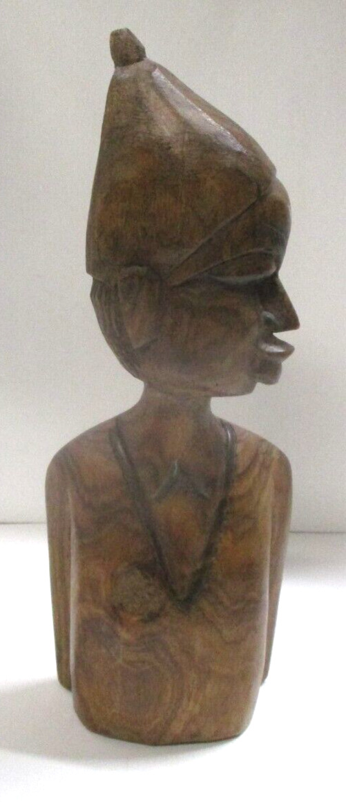 Vintage Carved Wood African Bust Wearing Hat Sculpture