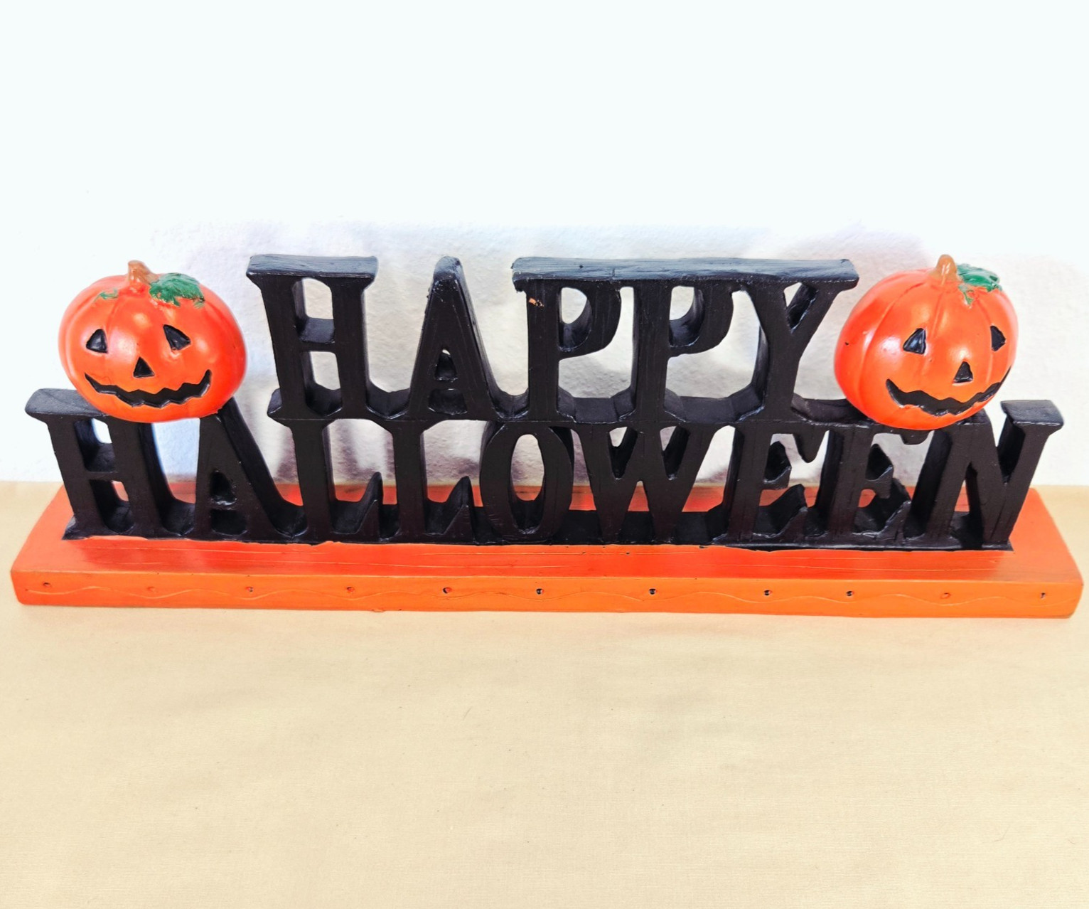 Happy Halloween Black Resin Sign Tabletop Mantel Home Decor 16\