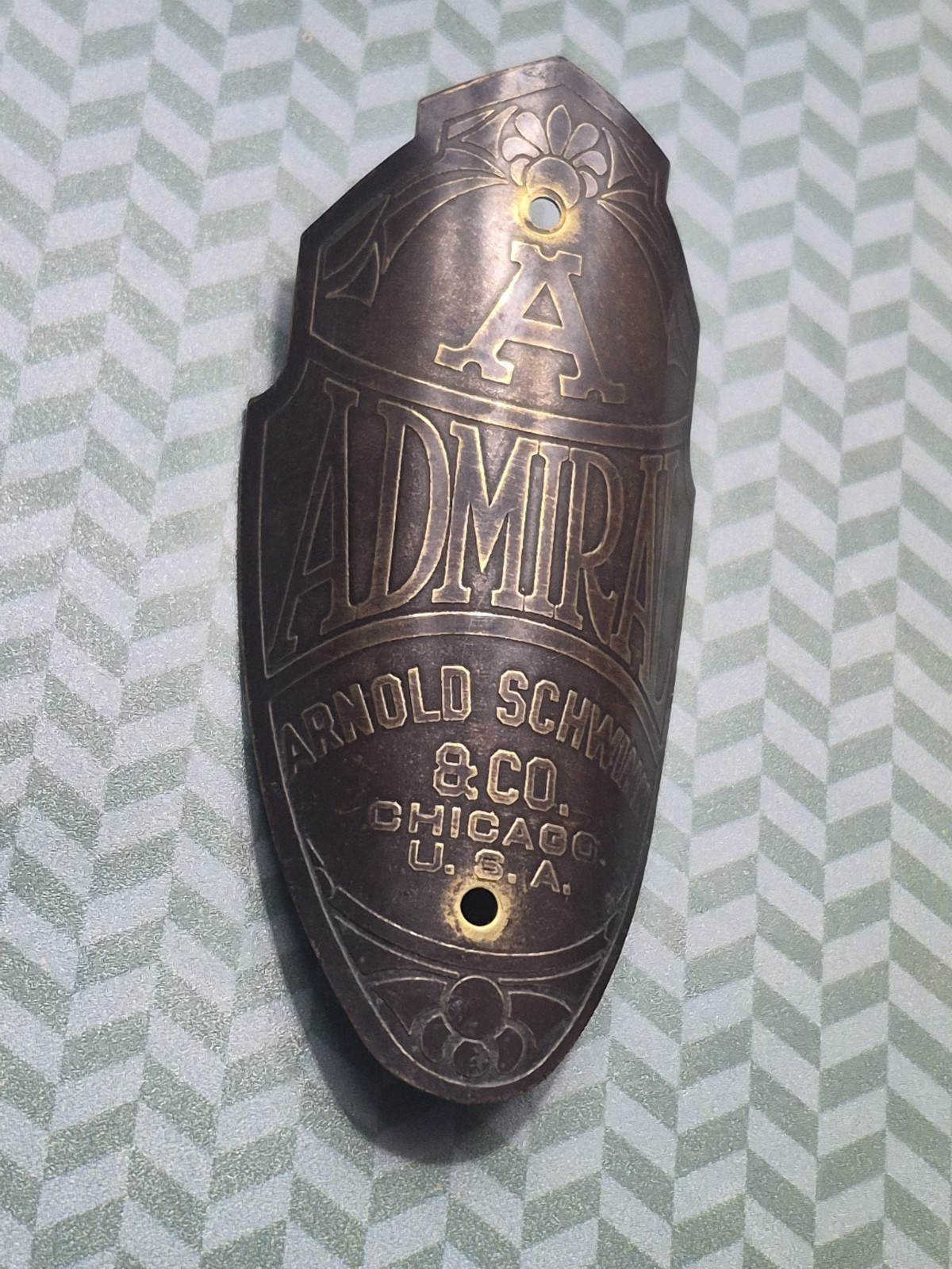 Vintage Prewar Postwar Schwinn Admiral Bicycle Head Badge Autocycle Whizzer Dx
