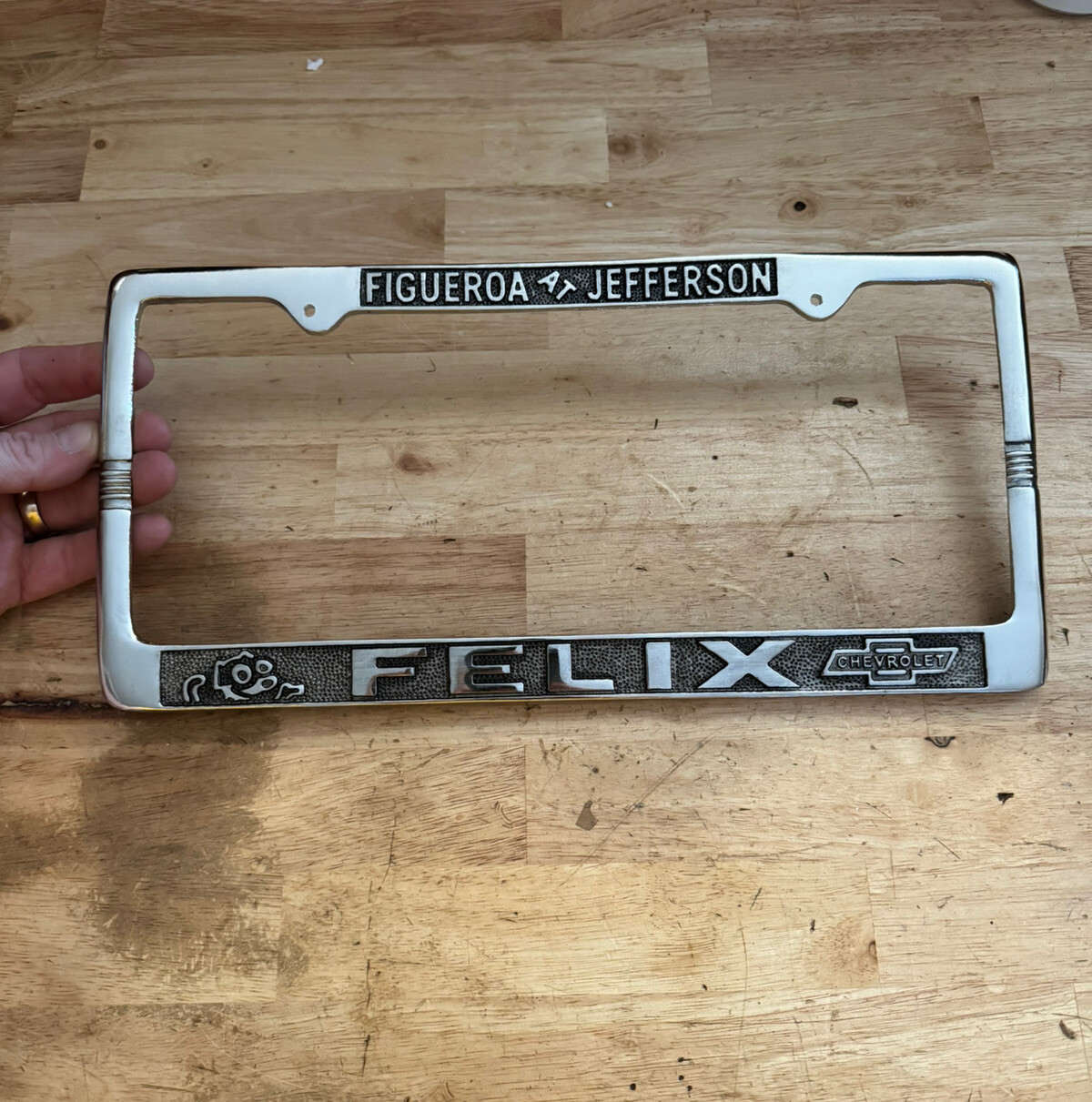 Felix Cat Chevy License Plate Frame Topper Chevrolet Car Truck Patina Auto READ