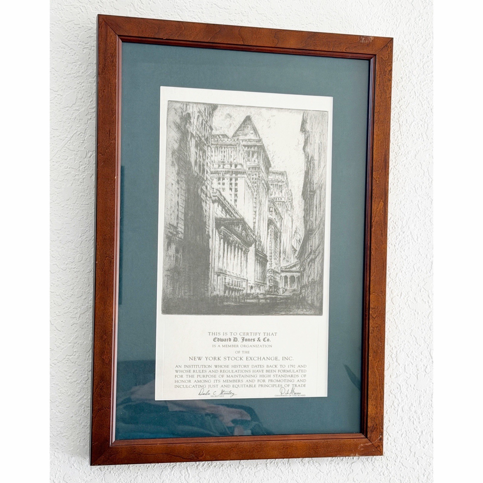 Edward D. Jones & Co. Framed New York Stock Exchange Certificate Signed
