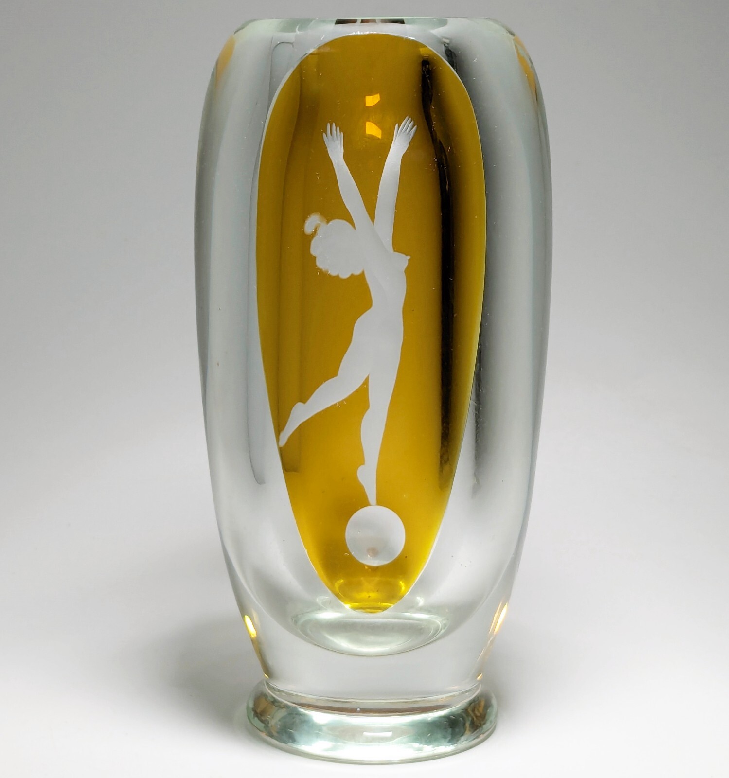 Art Deco Crystal Vase Johansfors Sweden SCRATCHED Lady on ball scratches Art Deco Crystal Vase Johansfors Sweden SCRATCHED Lady on ball scratches