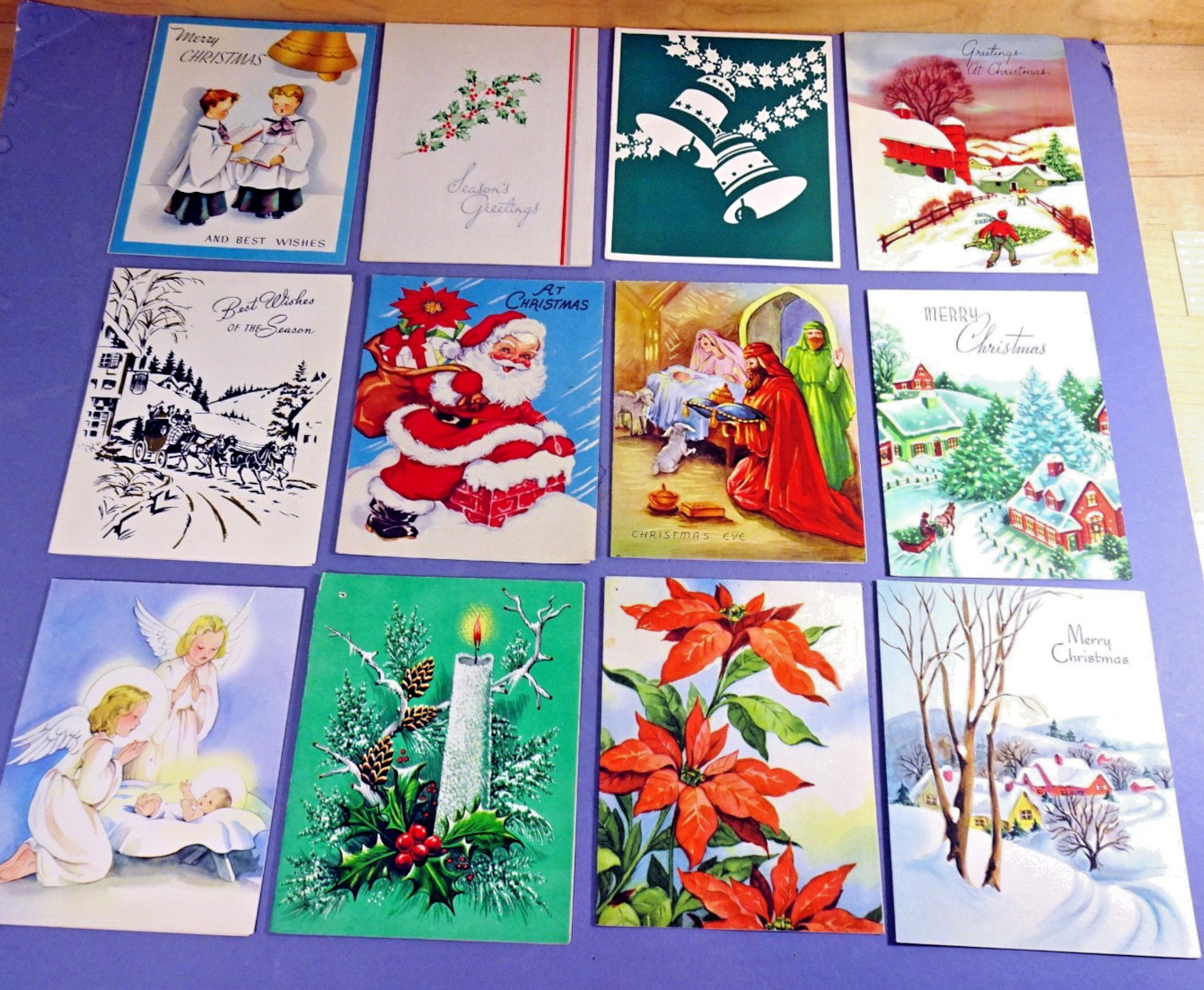 12 Vintage 1950\'s CHRISTMAS CARDS Holiday Greetings USED Lot #1 Smaller Size