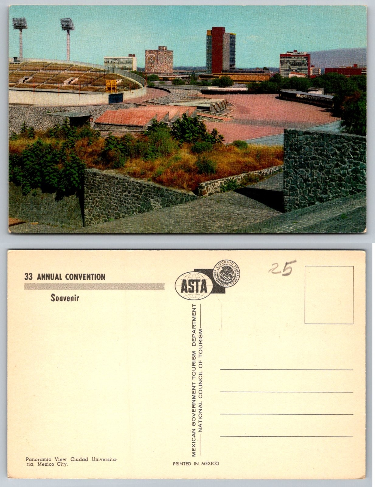 Mexico City Ciudad Universitaria Stadium Convention Souvenir Postcard