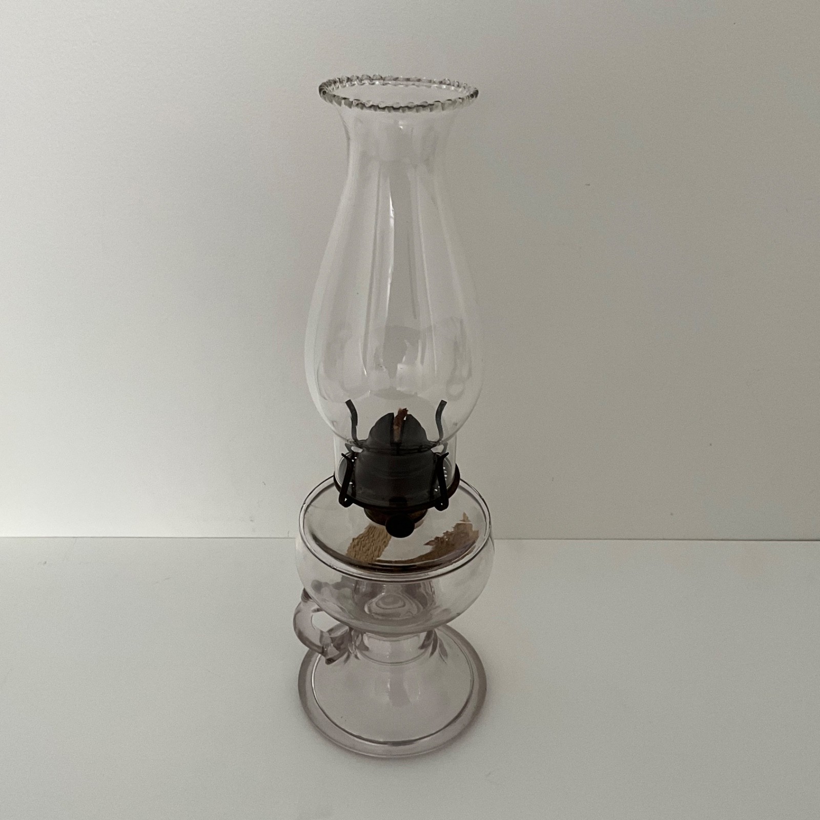 Antique Clear Glass Finger Oil Lamp w/ Eldorado W.B.G. Corp Burner c. 1895-1915 