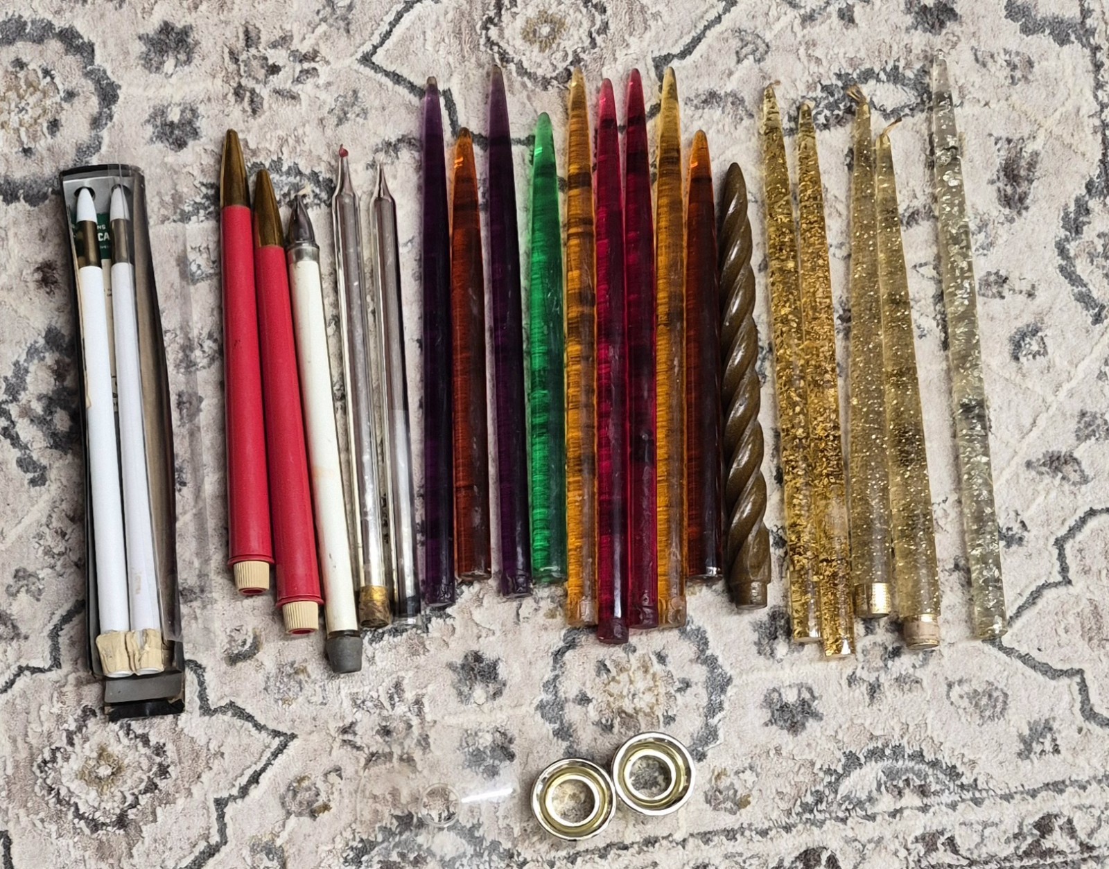Vintage MCM Lucite Gold SilverFlake Taper Candles  ,Easy Lite Candles Christmas 