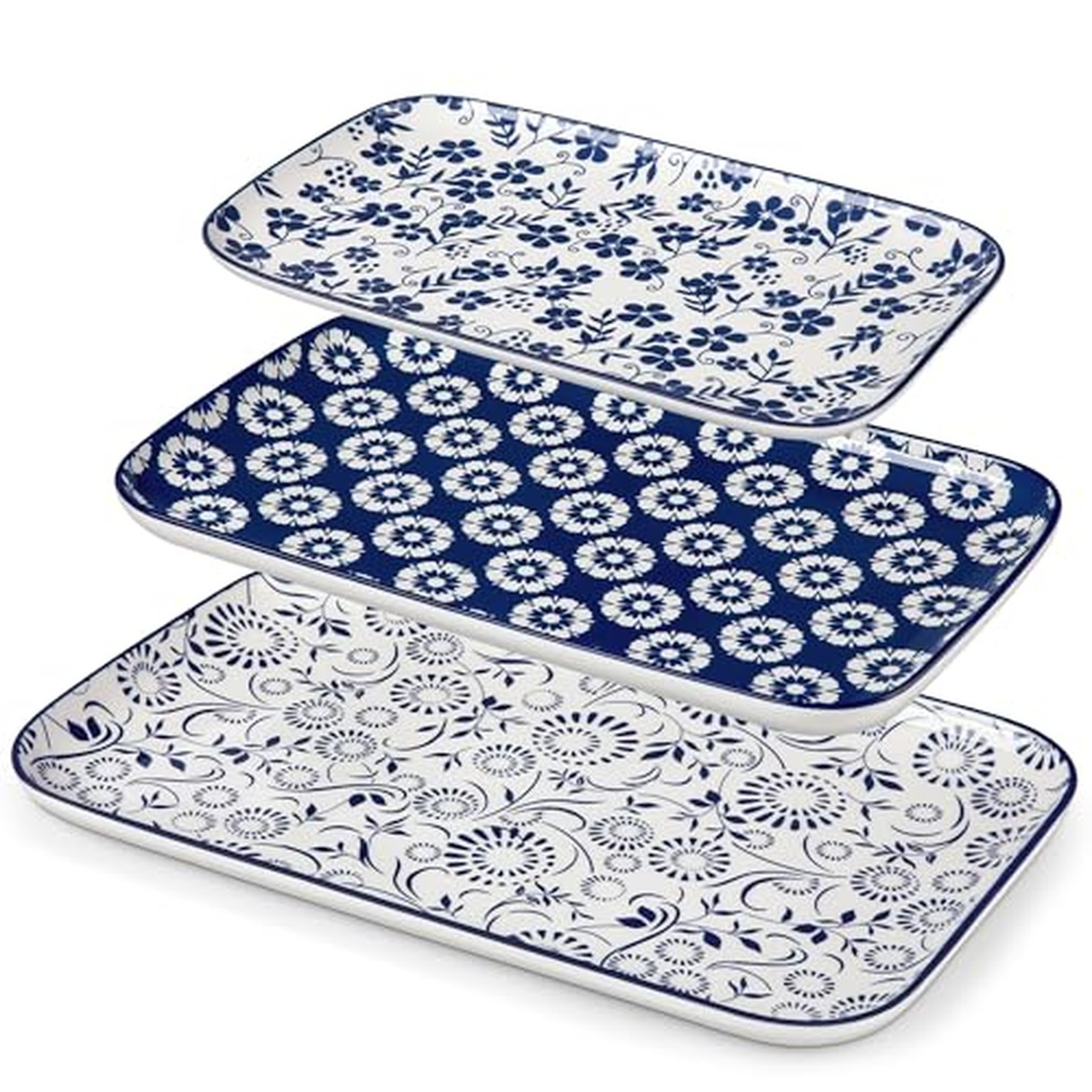 vancasso SELENE Ceramic Serving Platters Set of 3, 16/14/12 Inch Vintage Blue B