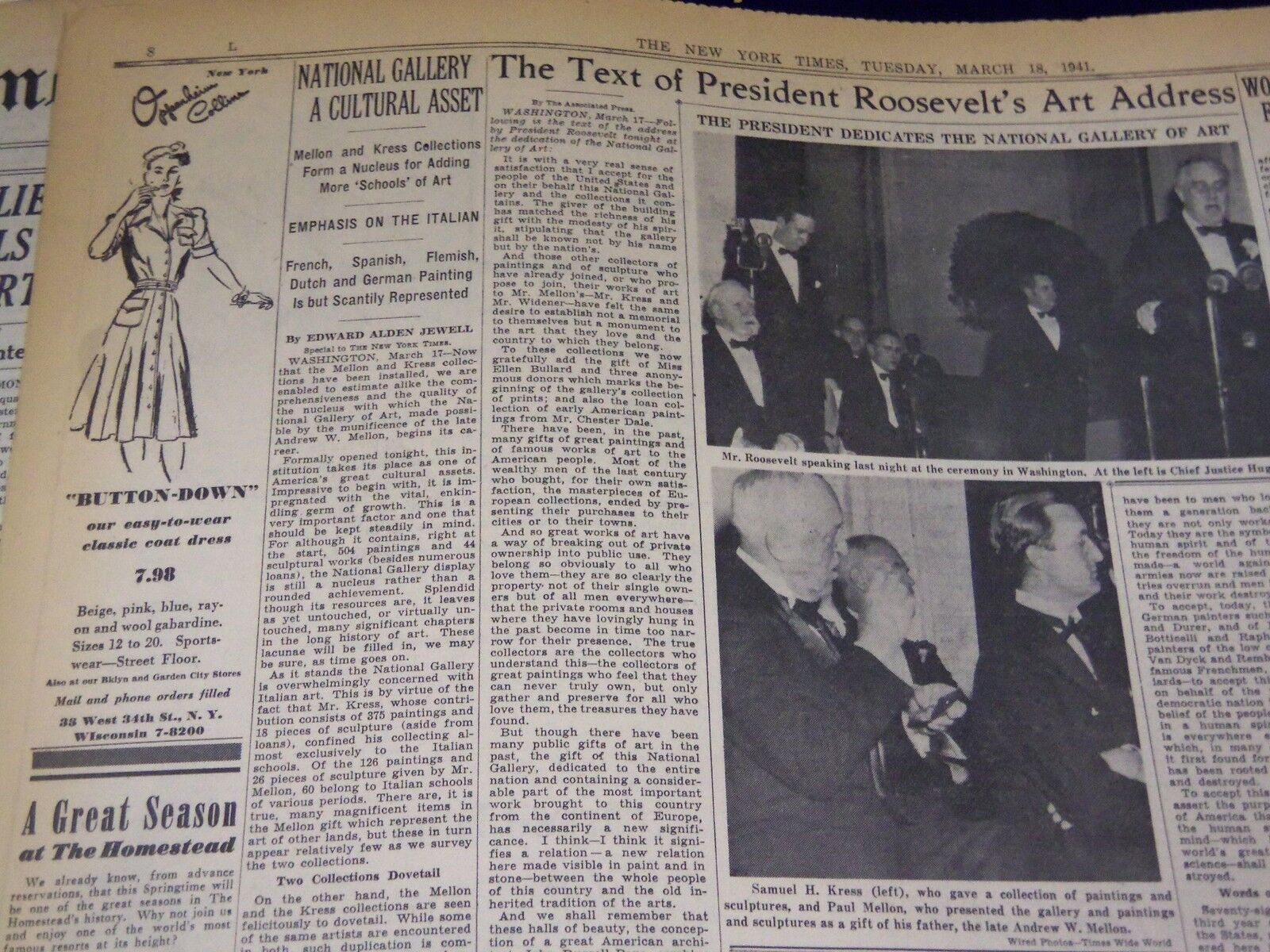 1941 MARCH 18 NEW YORK TIMES - NATIONAL GALLERY OPENS IN WASHINGTON - NT 1299