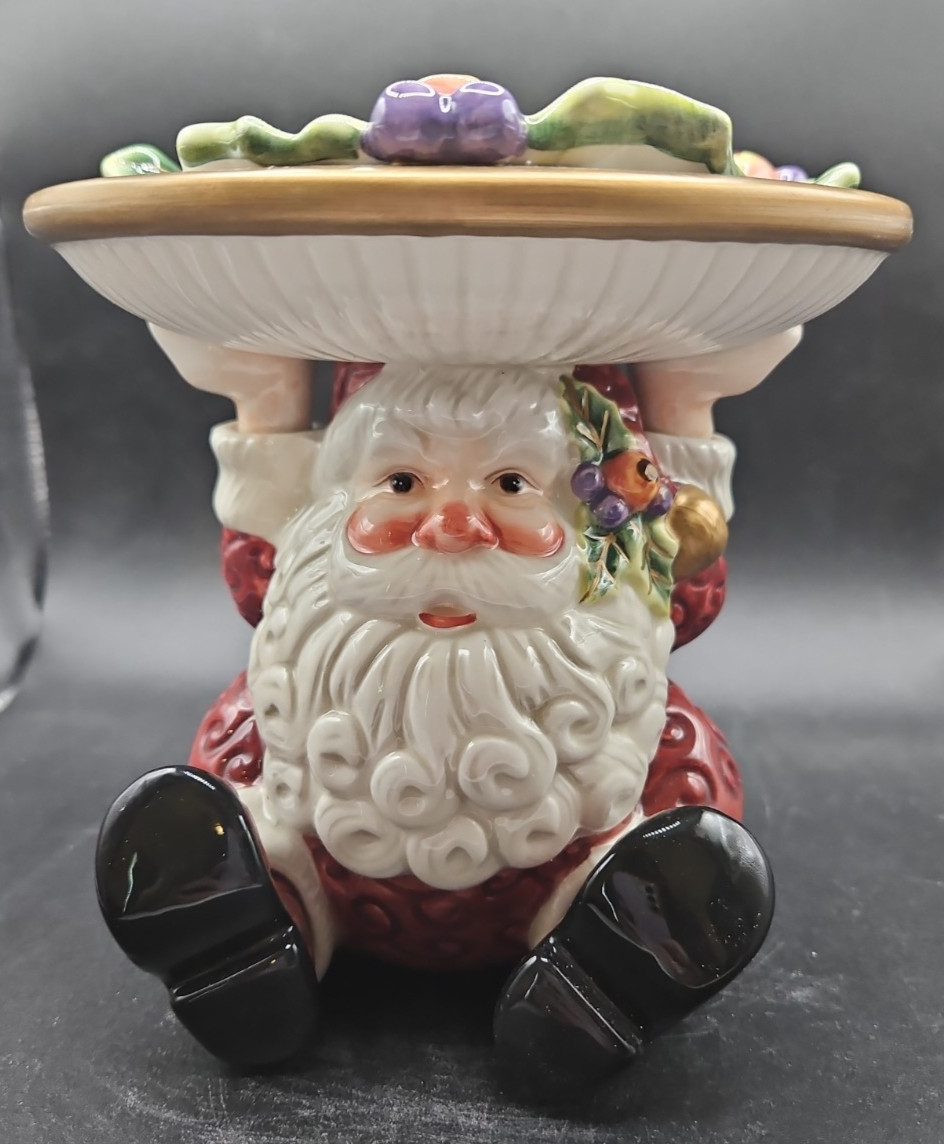 FITZ AND FLOYD Christmas Santa Pillar Candle Holder Candy Dish Ceramic