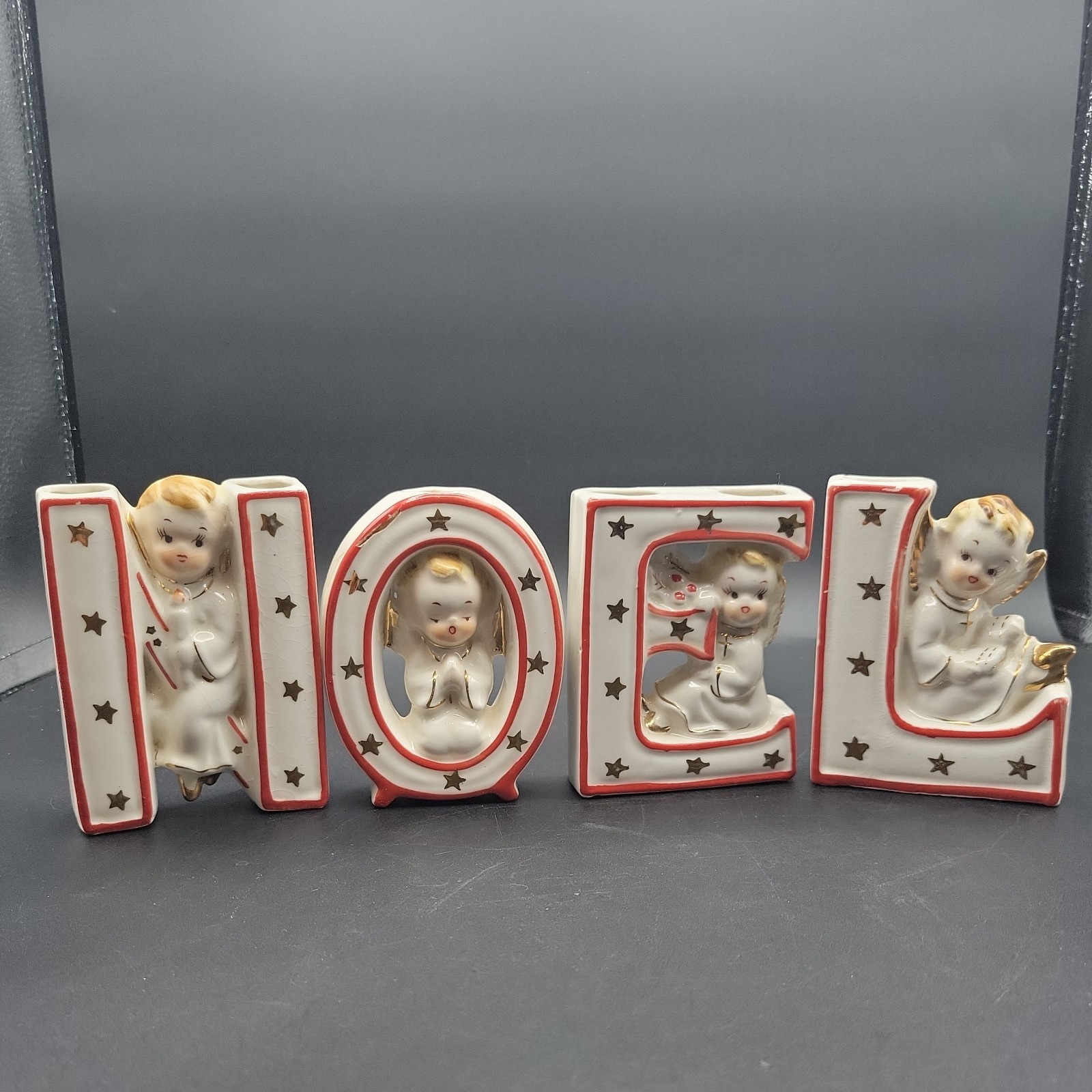 Vintage Artmark NOEL candleholder angel  set. REPAIR to \