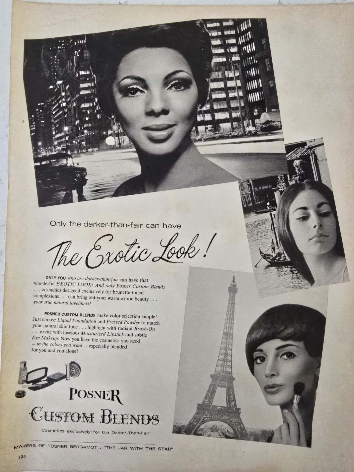 1966 Posner Custom Blends Cosmetics Exotic look Vintage Ad 