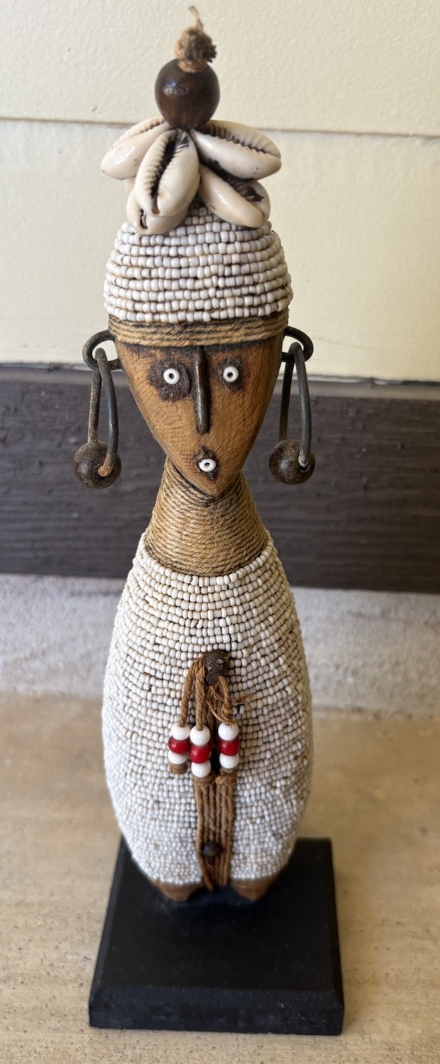African Beaded Shell Fertility Namji Doll in Brown