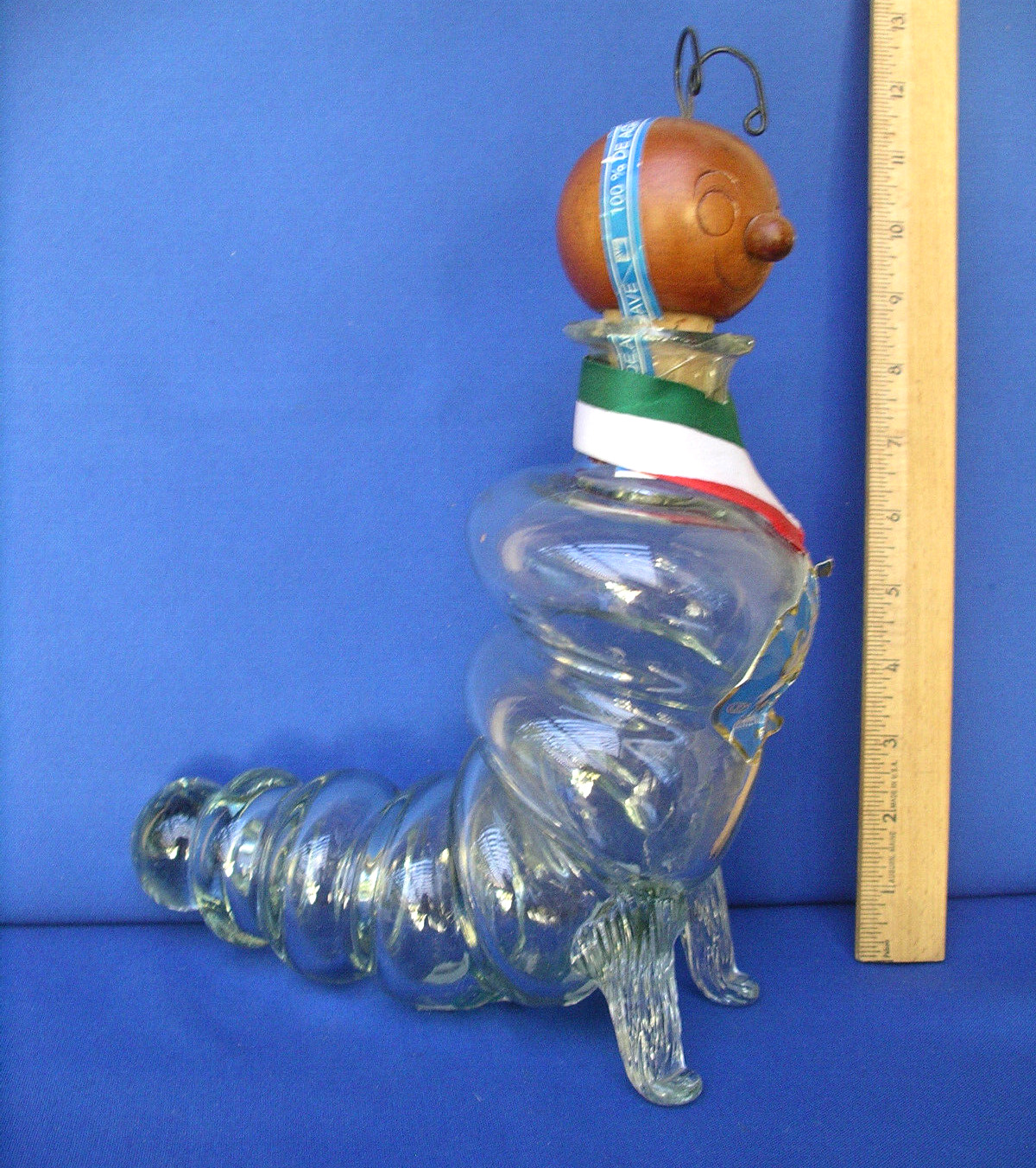 VTG Hand Blown Glass Worm GUSANO REAL Tequila Bottle ~ EMPTY Mexico rare