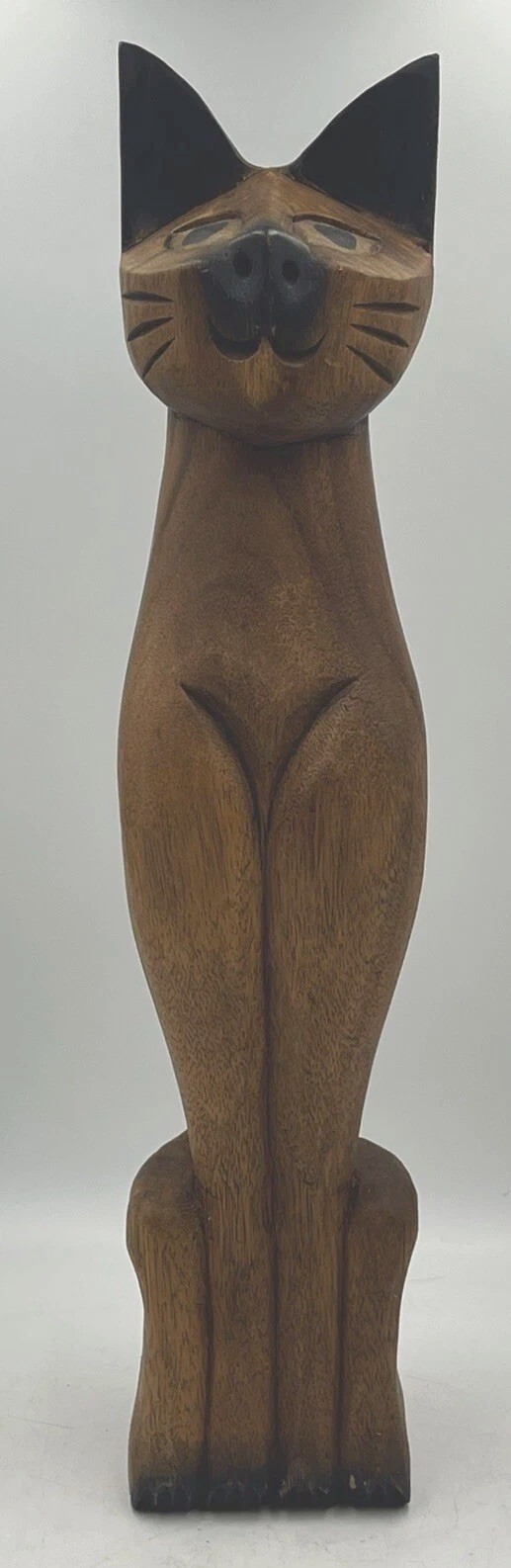 VTG Retro 1960s Hand Carved Solid Teak Wood Cat Sculpture Large (21” x 4”) Decor