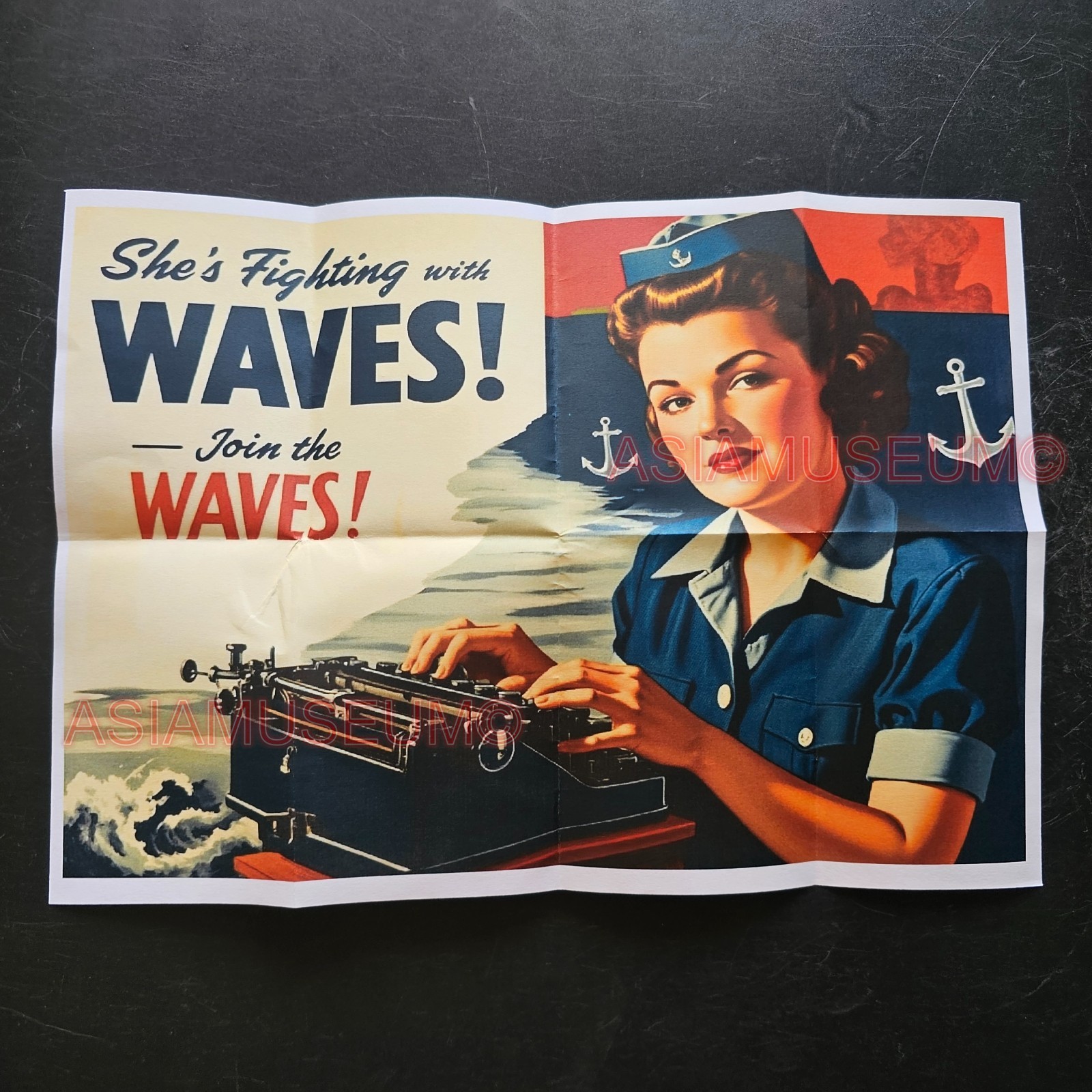 1942 WW2 USA WOMEN JOIN ENLIST WAVES FLAG WOMEN USA NAVY PROPAGANDA POSTER N736
