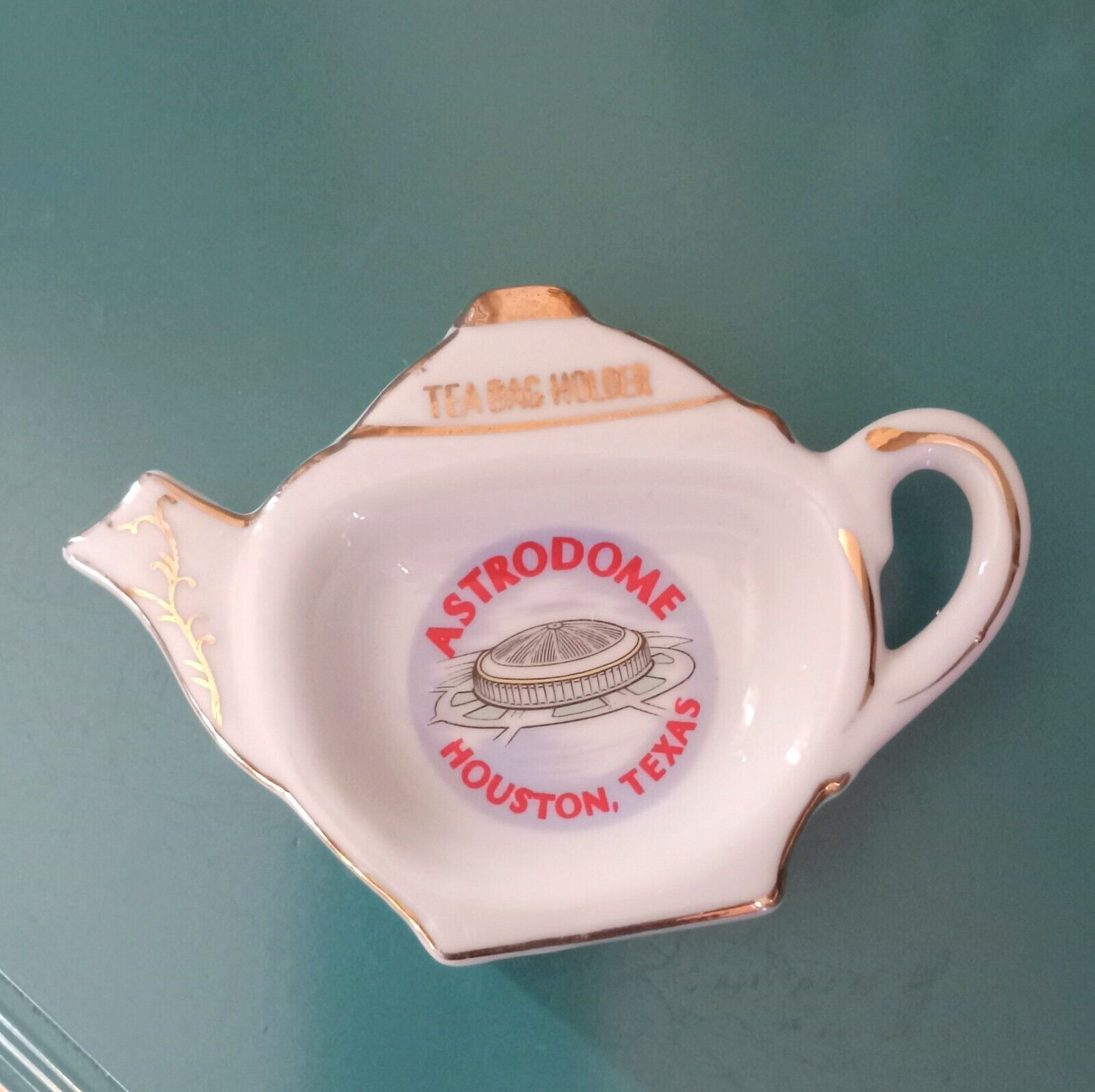 RARE Vintage Houston Astrodome Texas Ceramic Tea Bag Holder Teapot MCM