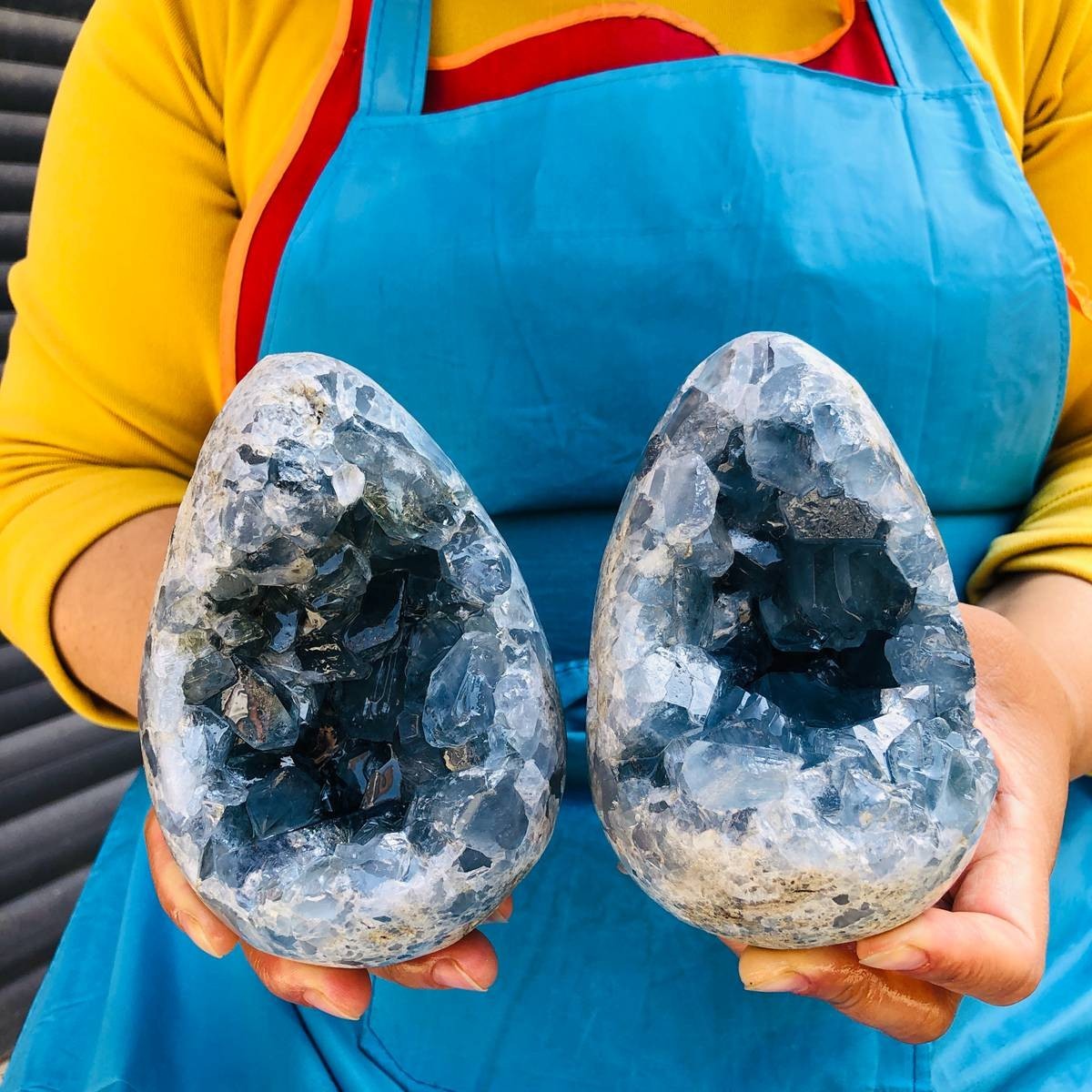 2Pcs 6.82LB Natural Blue Celestite Geode Quartz Crystal Mineral Specimen Healing