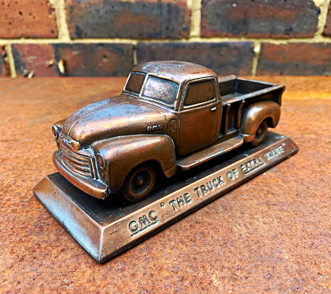 1948-52 GMC Dealership Bronze Metal Pickup Truck Advertising Desk Chevy 1948-52 GMC Dealership Bronze Metal Pickup Truck Advertising Desk Chevy