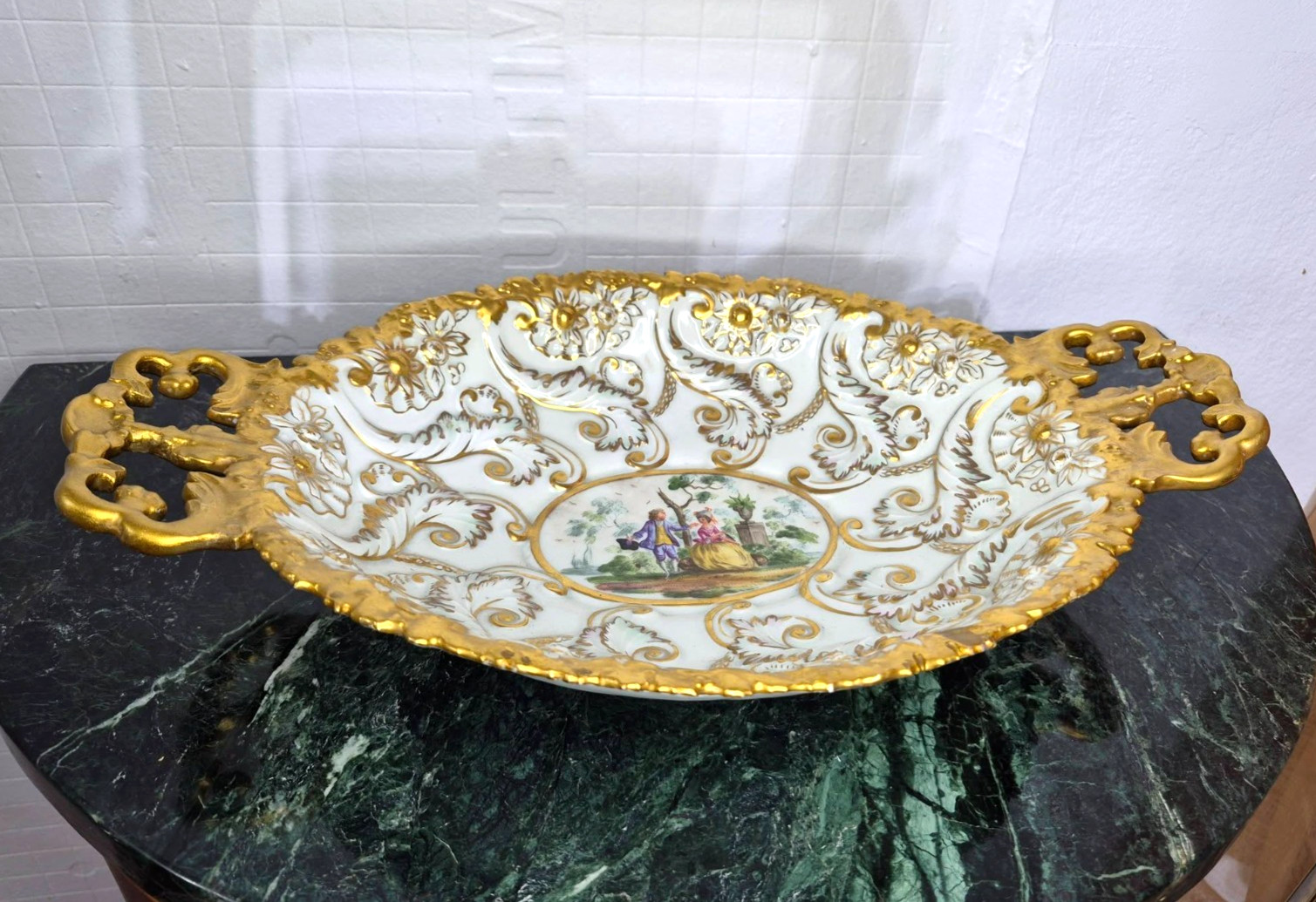 Antique German Meissen Porcelain Candy Bowl, 15.5 Antique German Meissen Porcelain Candy Bowl, 15.5