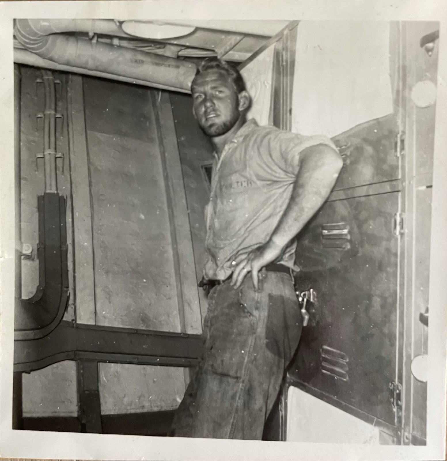Handsome Man w/ Dirty Face Ship’s Engine Room 1940s Gay Interest