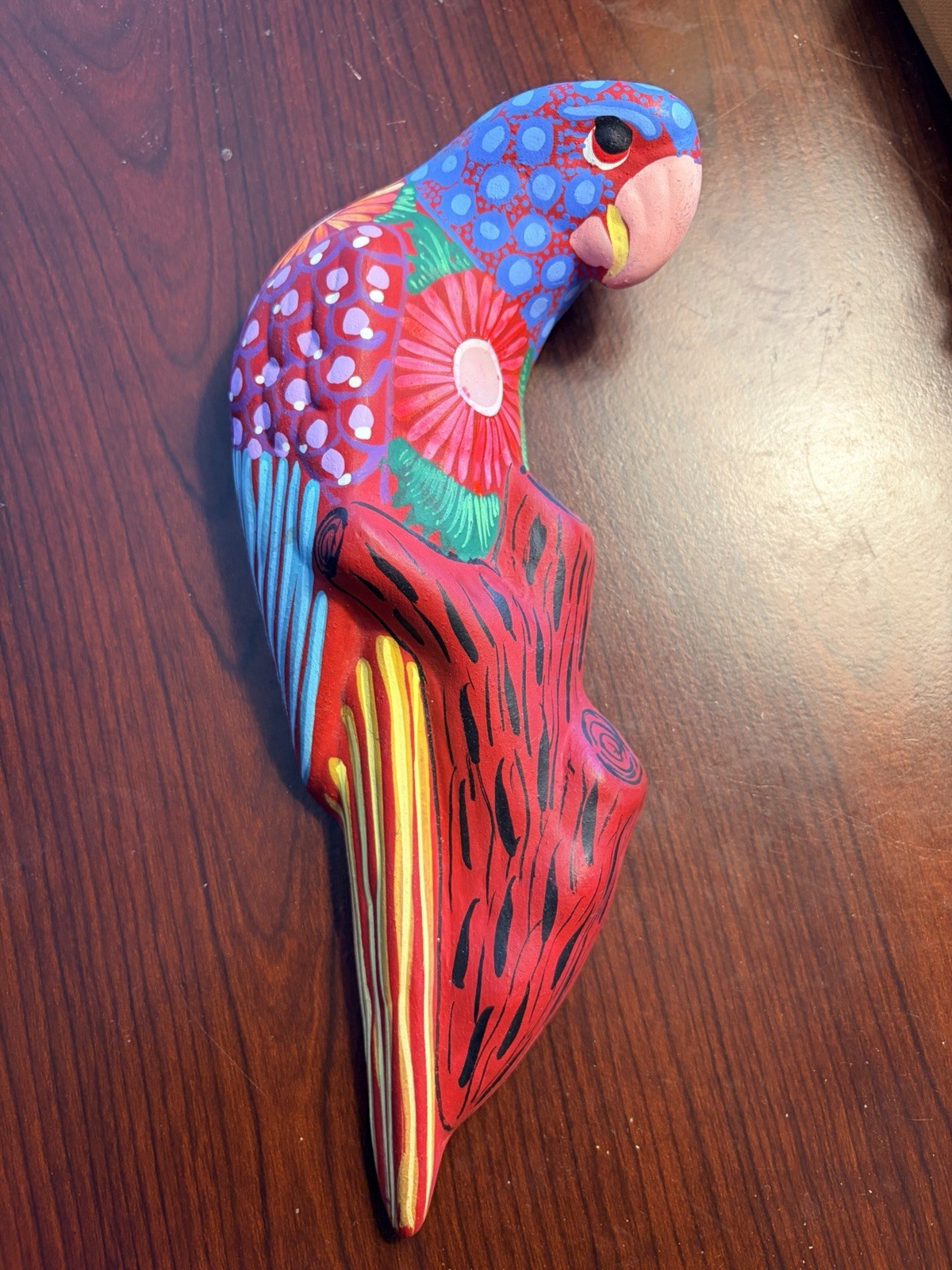 Mexican Folk Art Hand Painted Wood Parrot Bird Cacatua Chica Colorful 9.5\