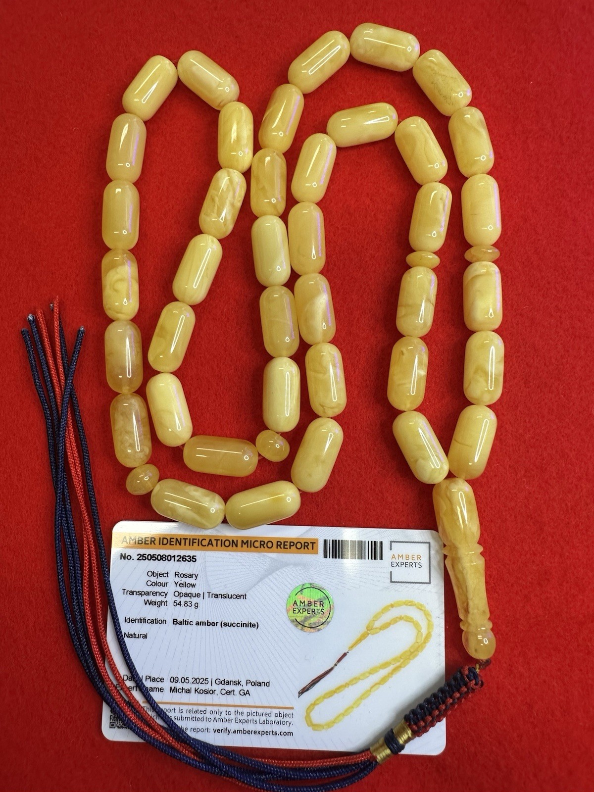Certified Natural Baltic Amber Super White & Honey 54.8gr 9.5x19.4mm 39 Beads Certified Natural Baltic Amber Super White & Honey 54.8gr 9.5x19.4mm 39 Beads