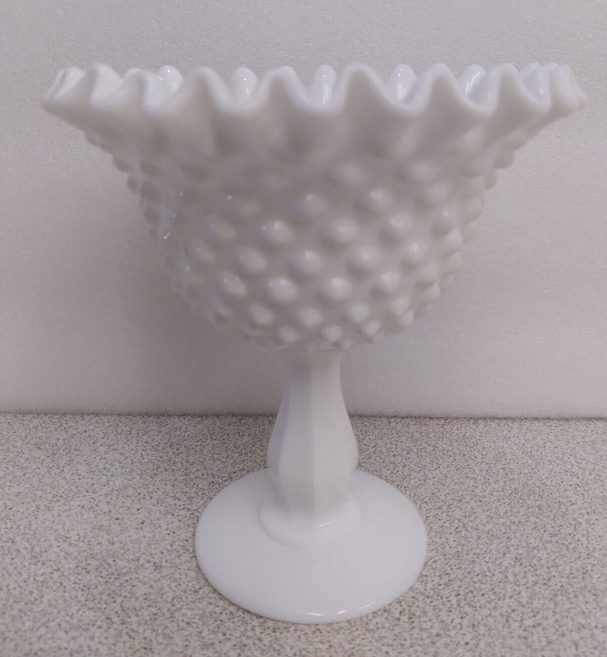 Fenton Bowl Hobnail Pedestal Ruffled Top MILK GLASS  6