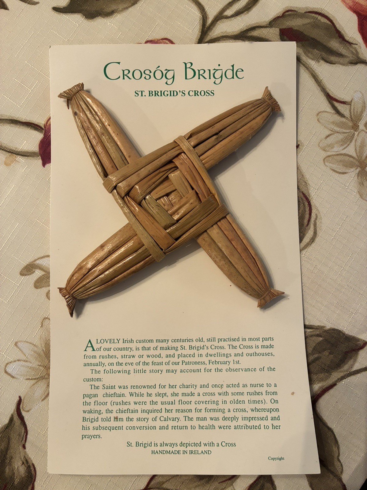 NEW Traditional St. Brigid\'s Wall Cross, Celtic Cross  Decor Irish handmade NIP