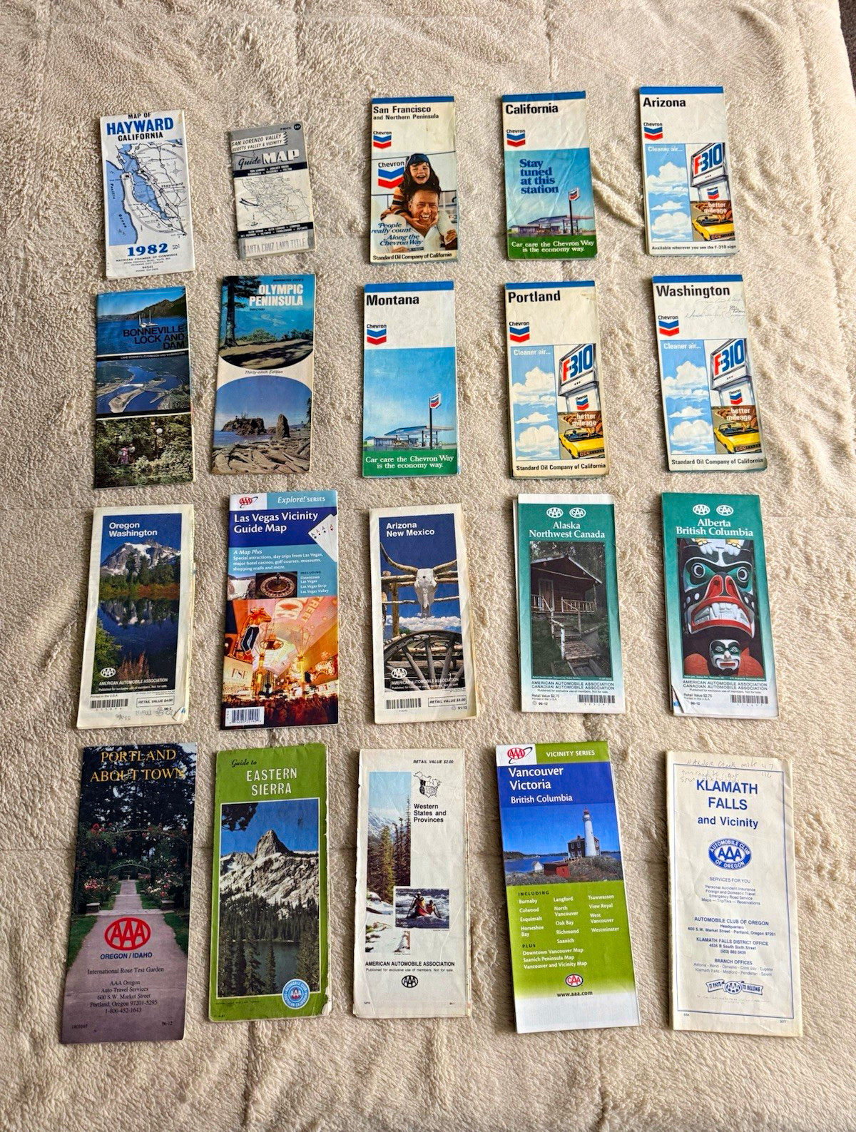 AAA Chevron Esso Vintage Folded Road Map Lot CA AZ WA Portland Alaska