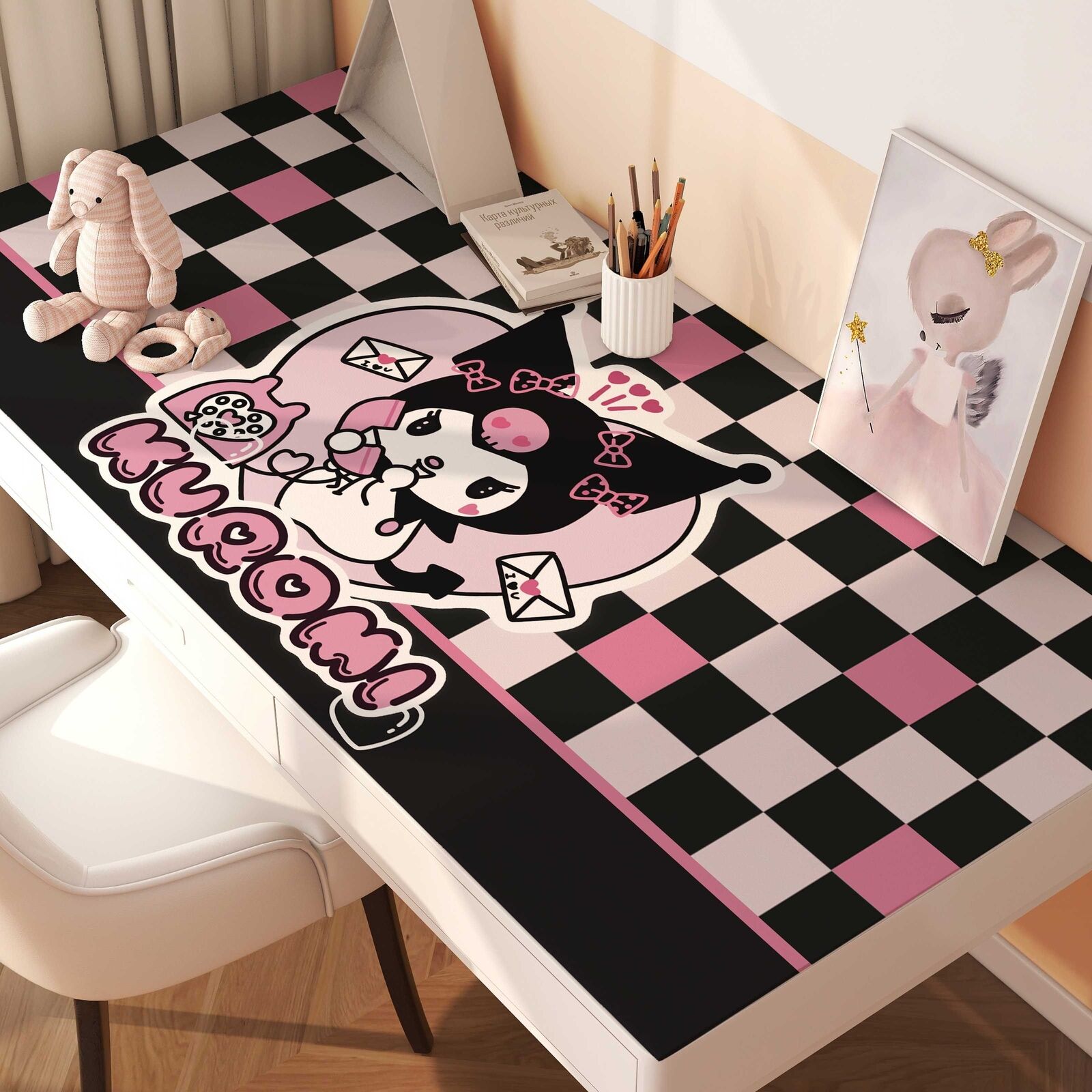 Cartoon Kuromi PU Waterproof Desk Computer Table Mat Rug Tablecloth Mouse Pad 