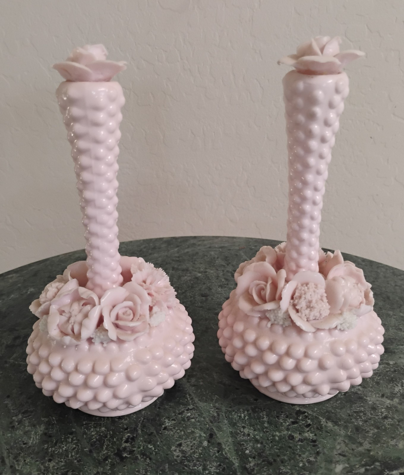 Vtg Fenton Pink Milk Glass Hobnail Flowers Perfume bottles Vtg Fenton Pink Milk Glass Hobnail Flowers Perfume bottles