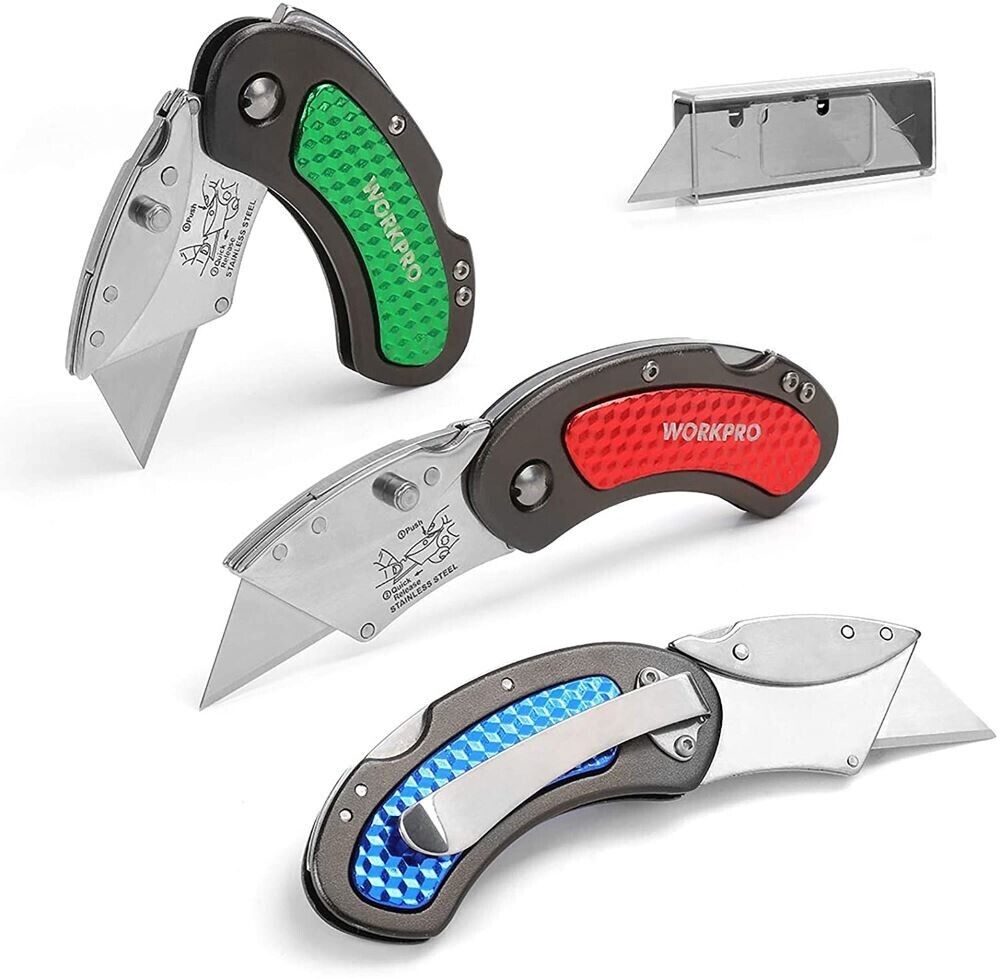 WORKPRO Folding Utility Knife Set Quick Change Blade with 10-piece Extra Blades