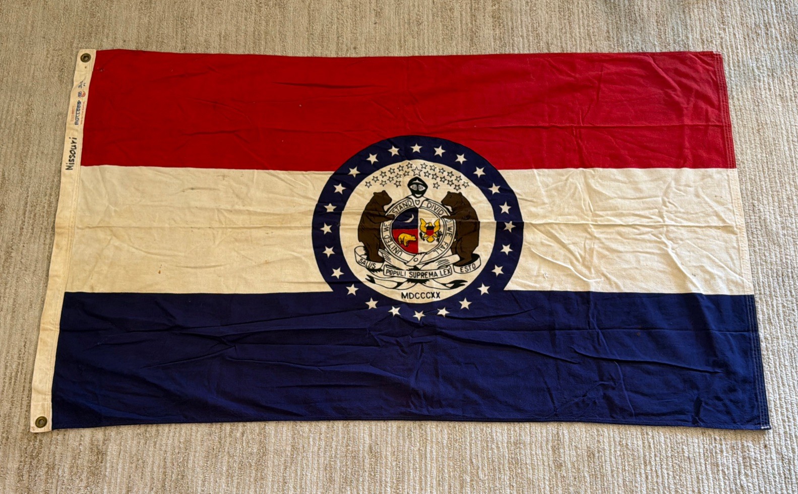 Vintage Dettra Missouri State Flag 3x5 Bulldog 100% Cotton Bunting Canvas Header Vintage Dettra Missouri State Flag 3x5 Bulldog 100% Cotton Bunting Canvas Header