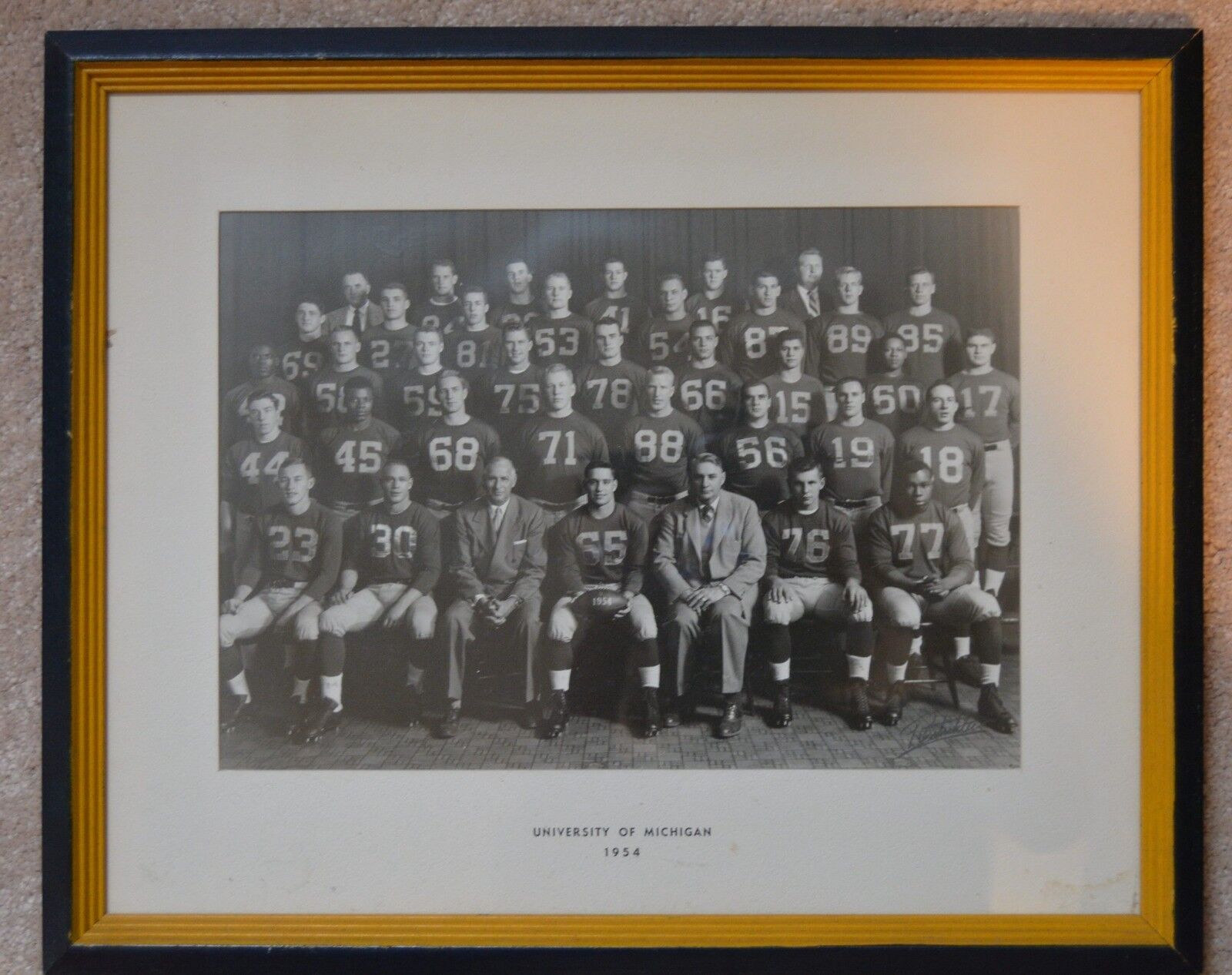 EARLY 1954 MICHIGAN WOLVERINES TEAM PHOTO FOOTBALL FRAMED 15 3/4\