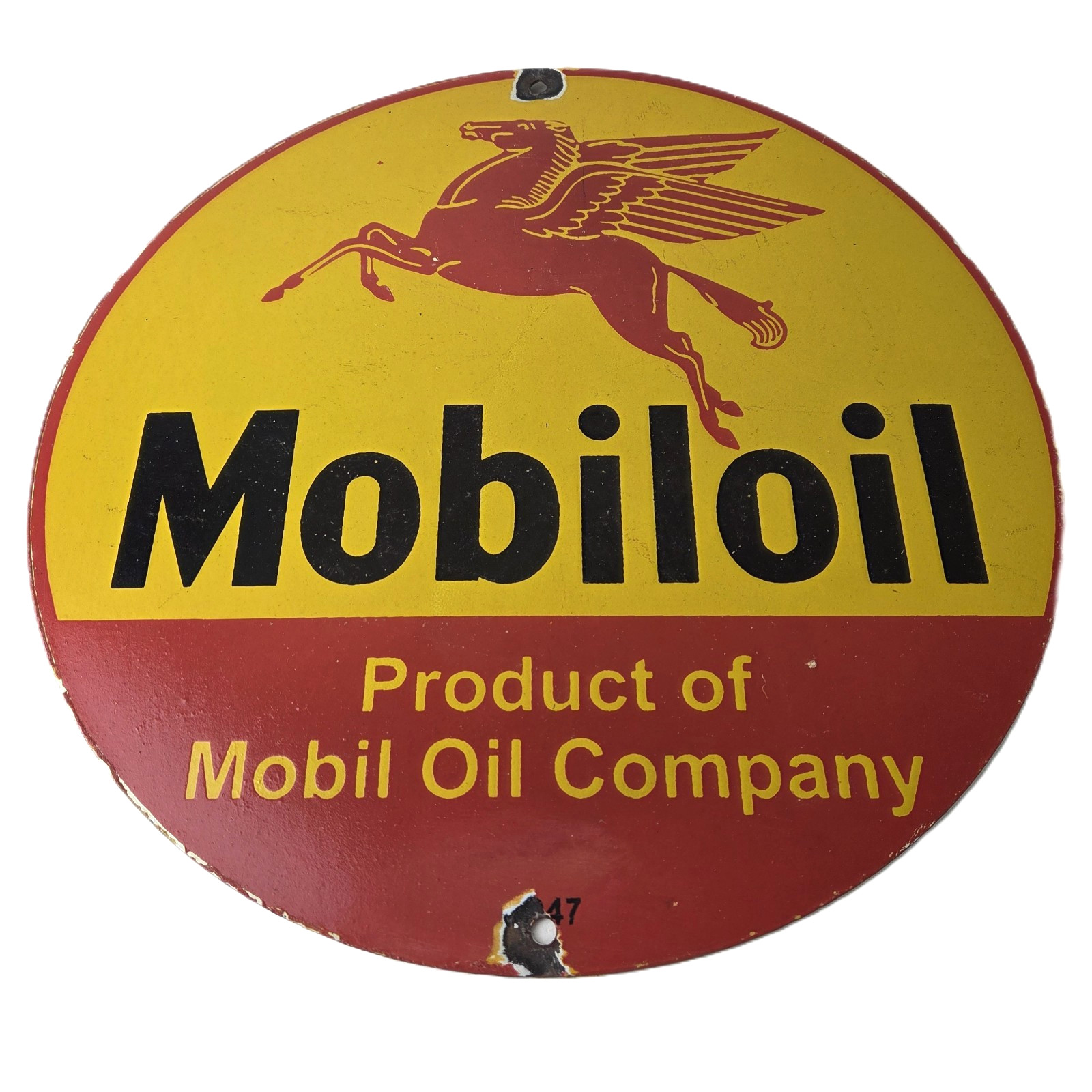 Vintage Mobiloil Porcelain Sign - Pegasus Mobil Oil Company Sign