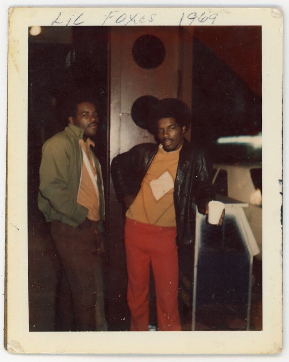 1969  COLOR POLAROID PHOTO COOL fashionable BLACK MEN African American AT BAR