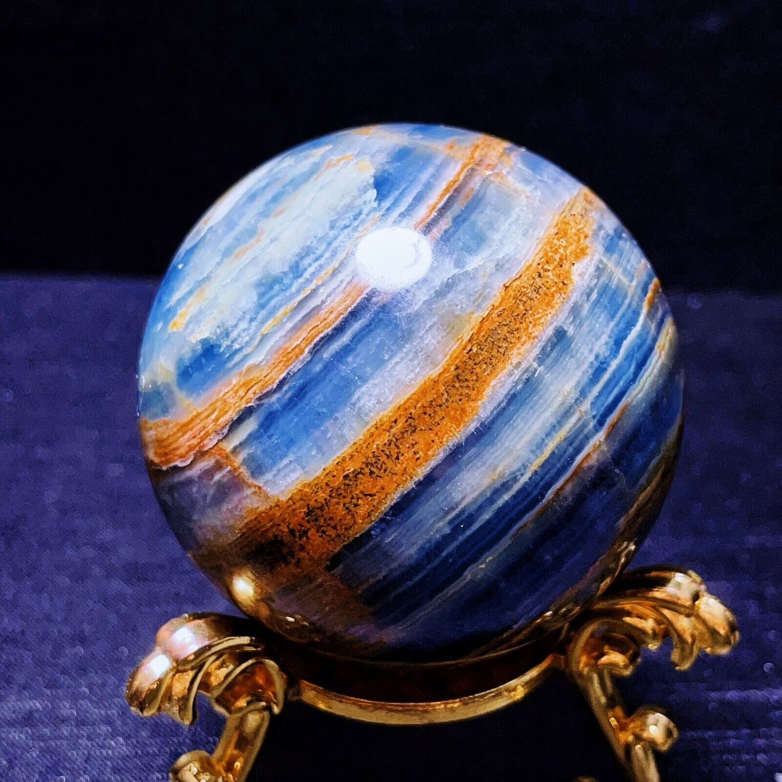 Rare 335G Natural Polished Blue Onxy  Agate Crystal Sphere  Ball Healing L1417