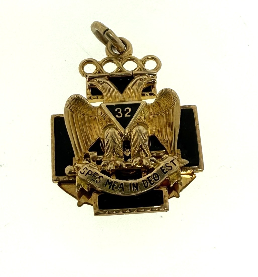 Antique 10K Gold Scottish Rite 32° Double Eagle Pendant –Masonic Charm
