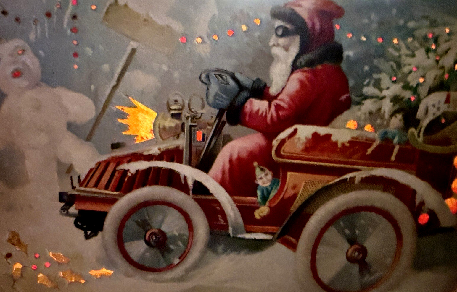 RARE~Hold to Light ~SANTA CLAUS ~Antique ~Novelty HTL  Christmas  Postcard -
