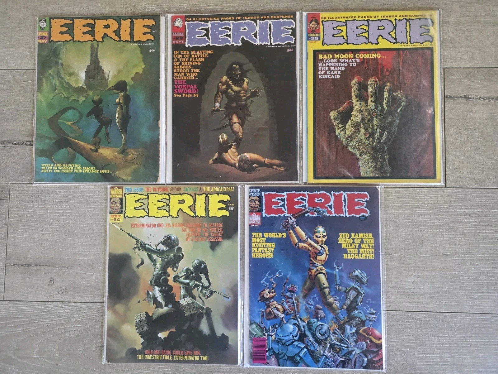 Eerie Magazine Lot of 5 Warren Horror #27 #29 #36 #64 #120 Vintage 1960s-80s