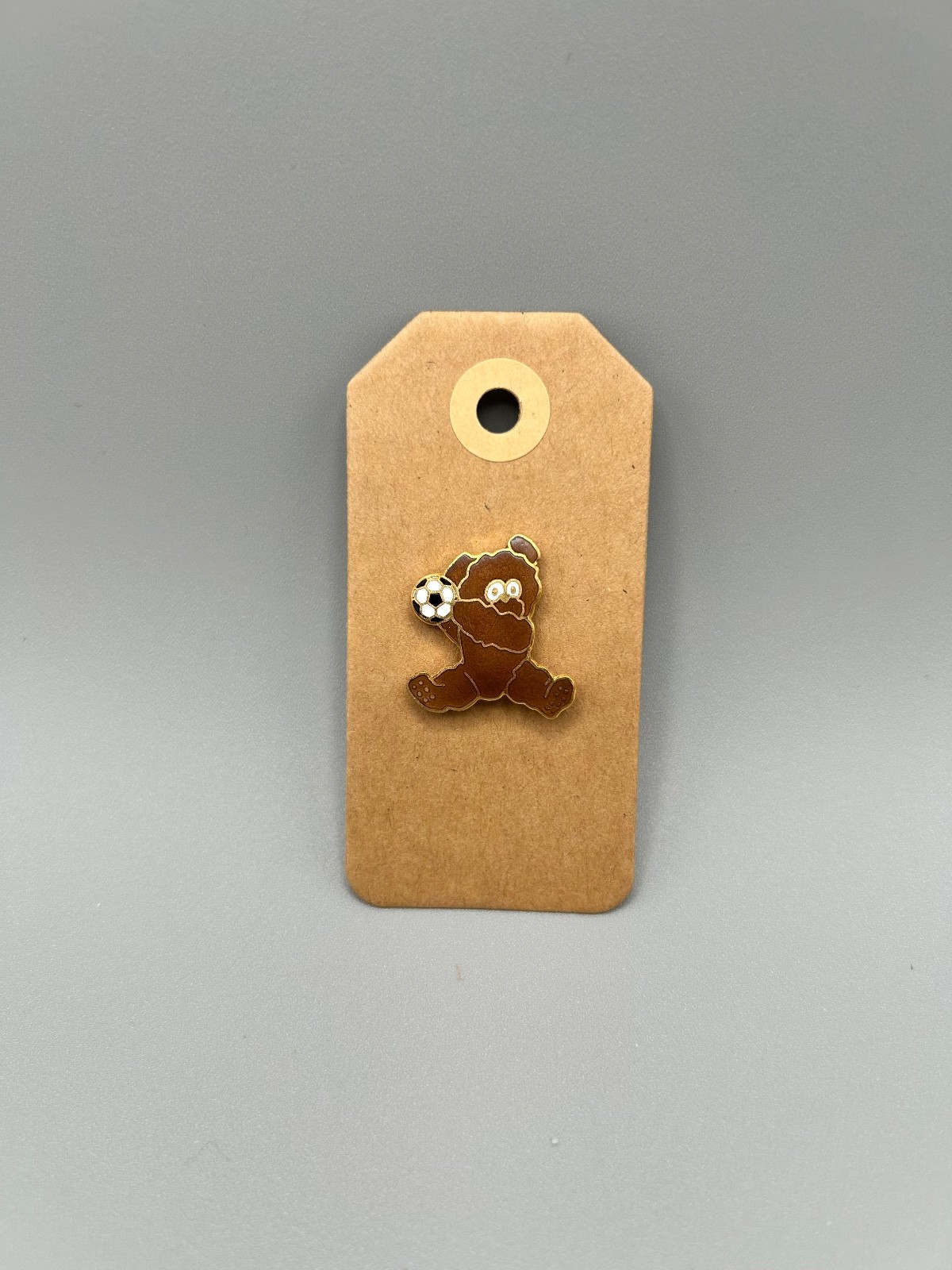 Vintage TEDDY Bear Soccer Lapel Pin Gold Tone Enamel Sports- Player Team Award
