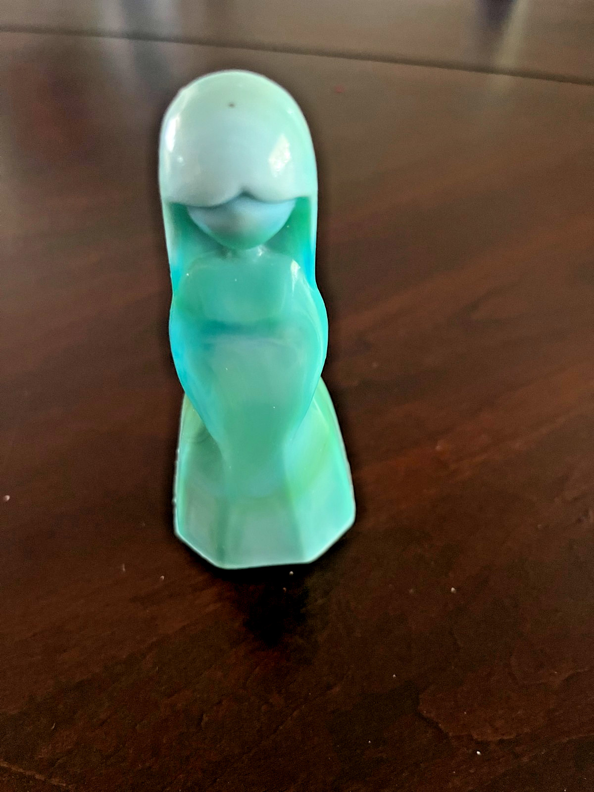 MOSSER GLASS MINI JENNY W/H HUNTER MARK TURQUOISE SLAG GLASS FIGURINE 4.25\