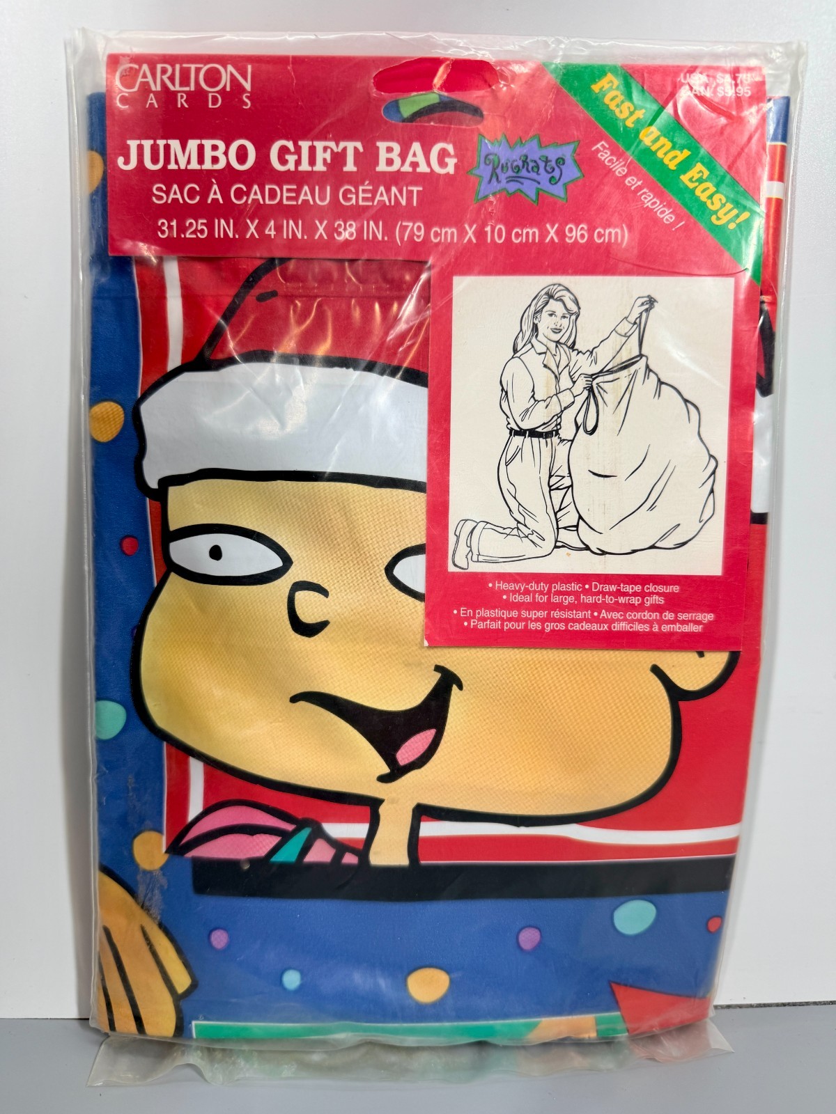 Carlton Cards Christmas Vintage Rugrats Jumbo Gift Bag 1999 Viacom Holiday New