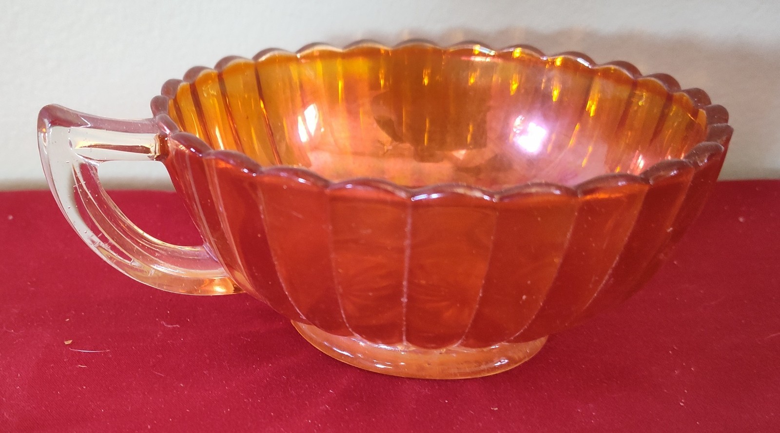 Vintage Imperial Marigold Carnival Glass Bowl Handled Nappy Dish