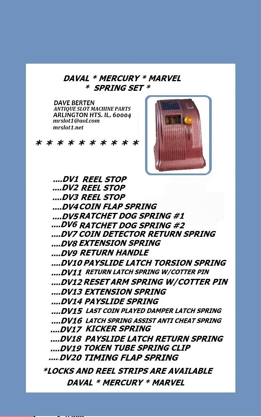 DAVAL MERCURY MARVEL SPRING SET ANTIQ SLOT - TRADE STIMULATOR