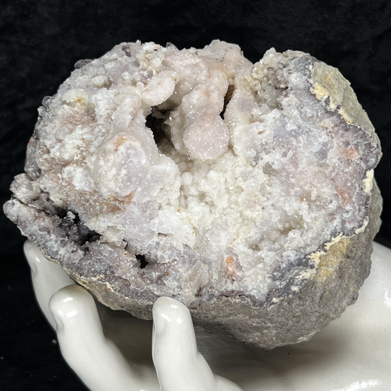 Unique Pink Purple Crystal Quartz Large Geode Chalcedony Specimen 1.9Lb Natural