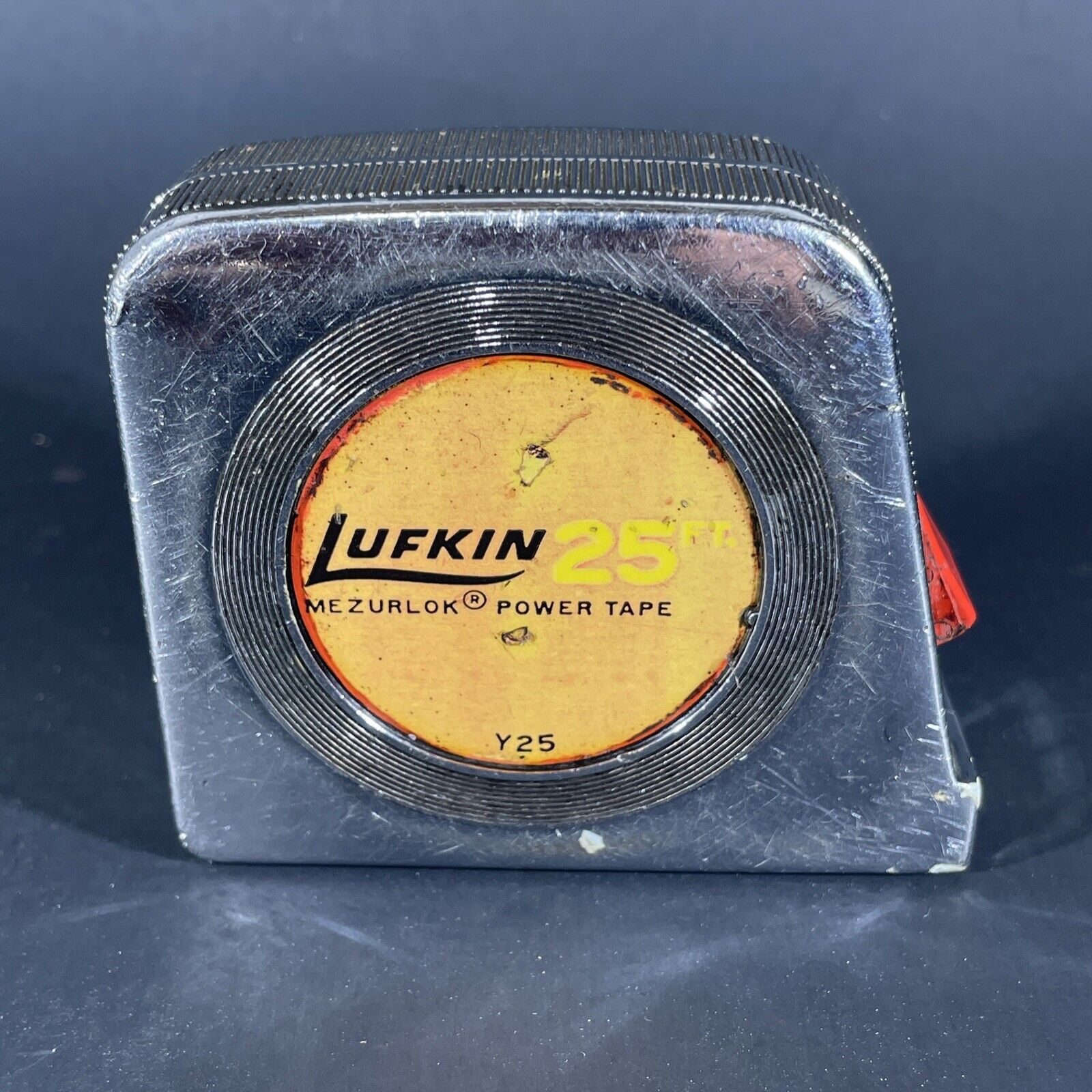 Vintage Lufkin Y25 25 Ft Tape Measure Made in USA Chrome Colored Plastic Case