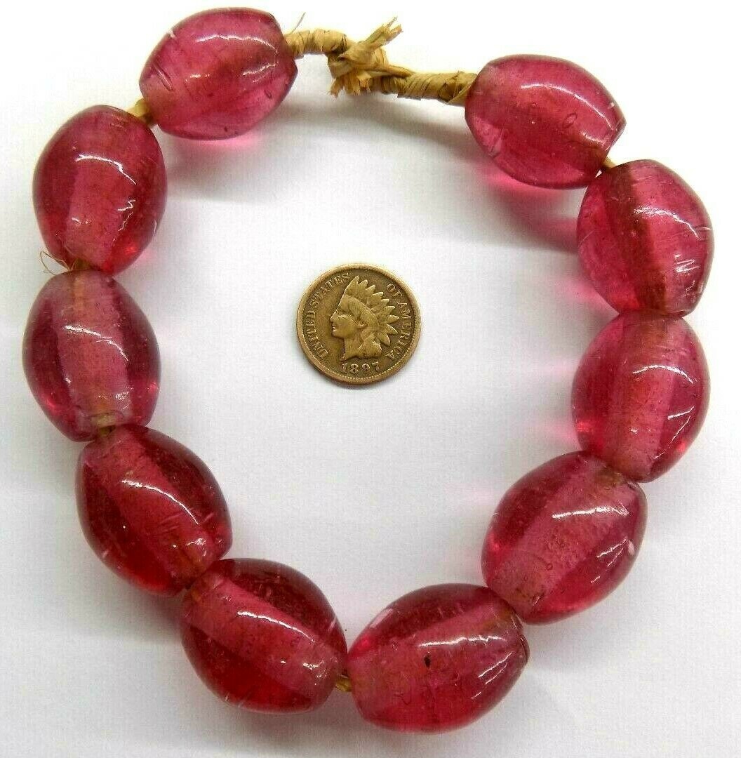 10  XL Rose Trans  Dutch Dogon Egg  Trade Bead  A+ African Antique style  657 A