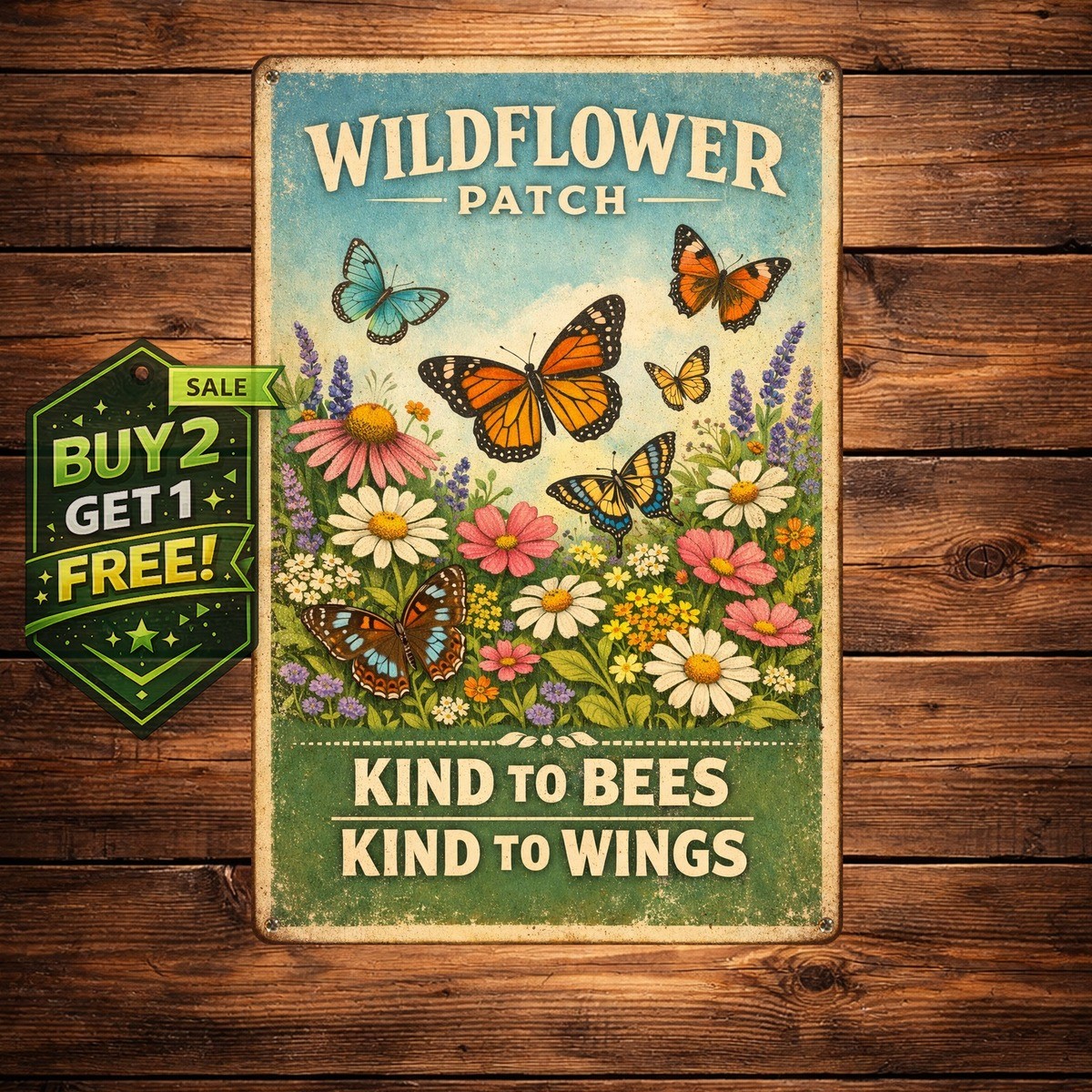 Pollinator Friendly Butterfly Vintage Garden Signs Retro Yard Metal Sign